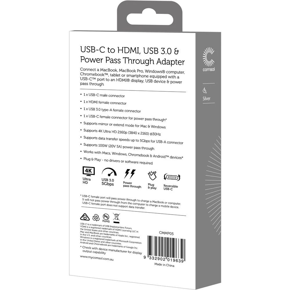 2 Comsol USB-C to HDMI + USB 3.0 + USB-C Adapter, 2 of 3