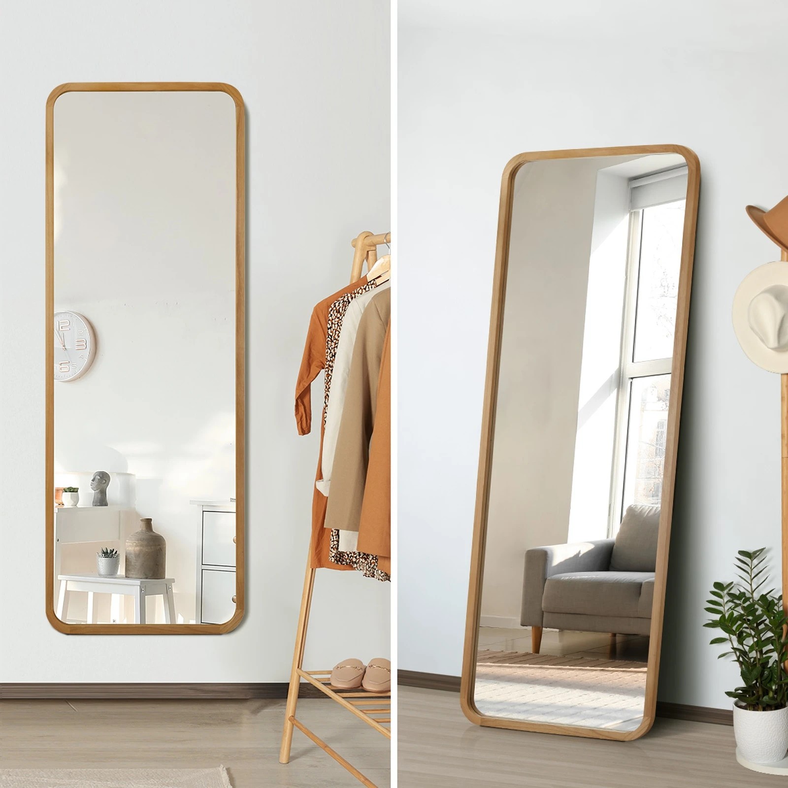 5 Oikiture Wooden Full Length Mirror 180x70cm Rectangle Dressing Floor Mirrors
 - Natural, 5 of 9
