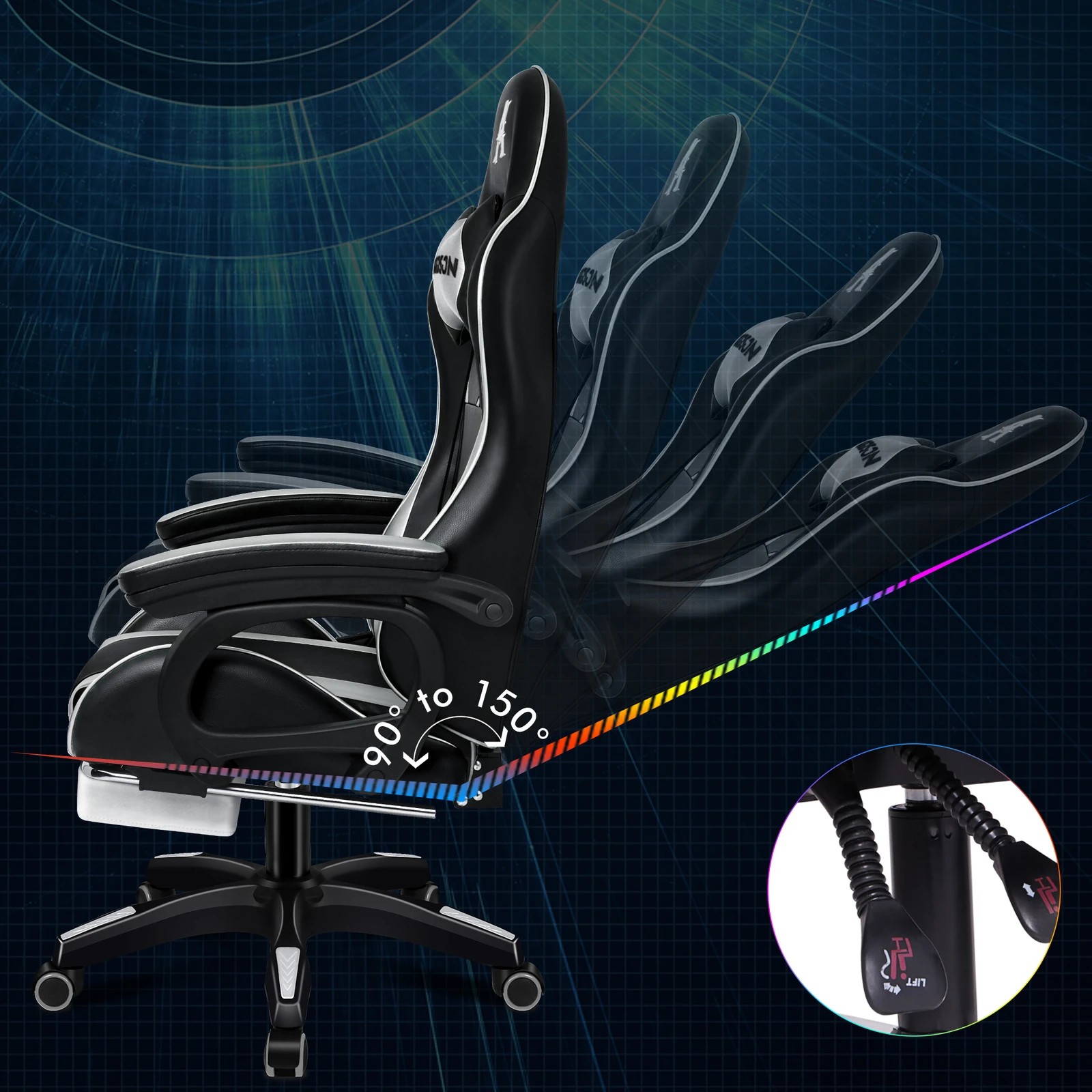 8 Alfordson Gaming Office Chair Racing Massage Computer Seat Footrest Leather - Black, 8 of 10