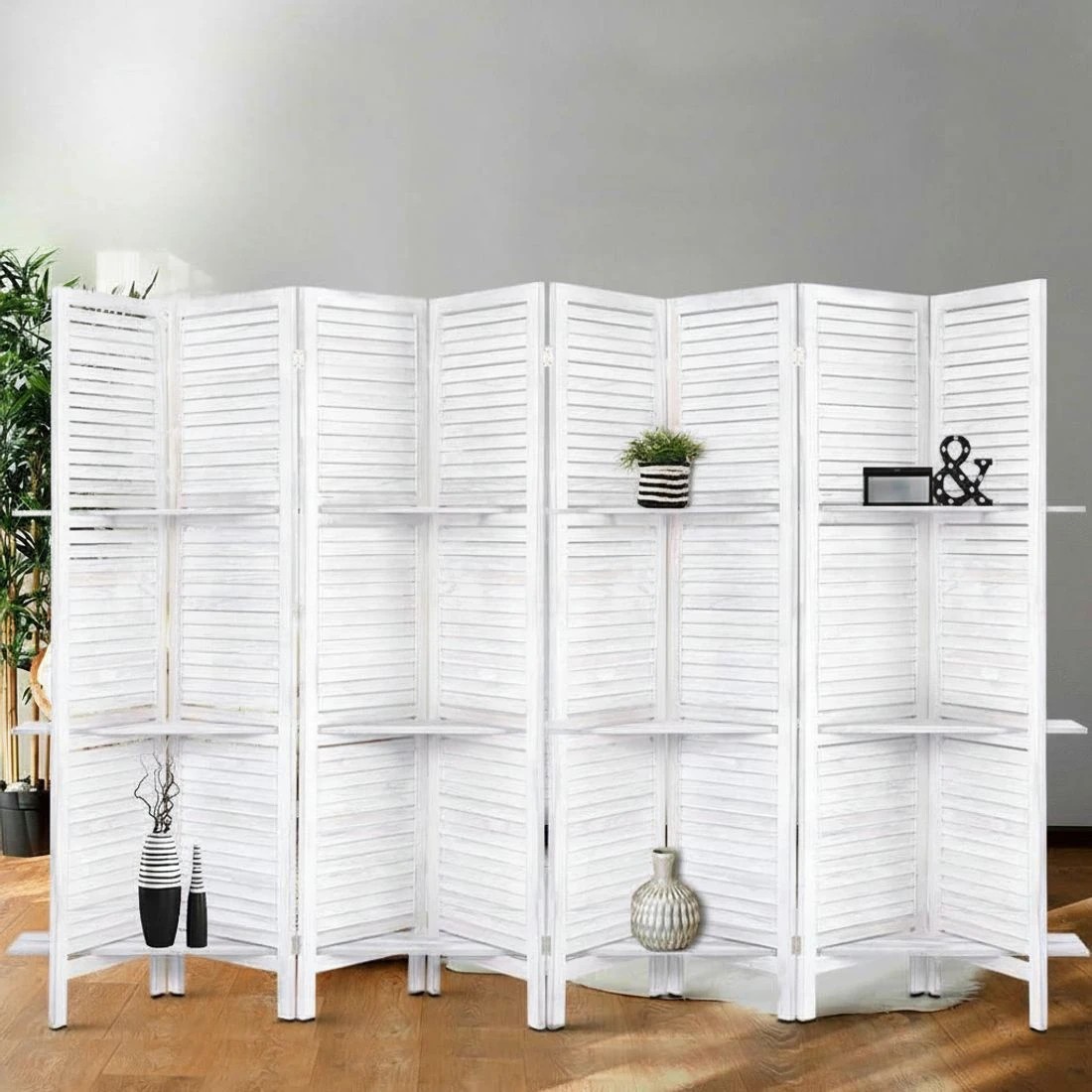 8 Artiss 8 Panel Room Divider Screen 326x170cm Shelf - White, 8 of 8