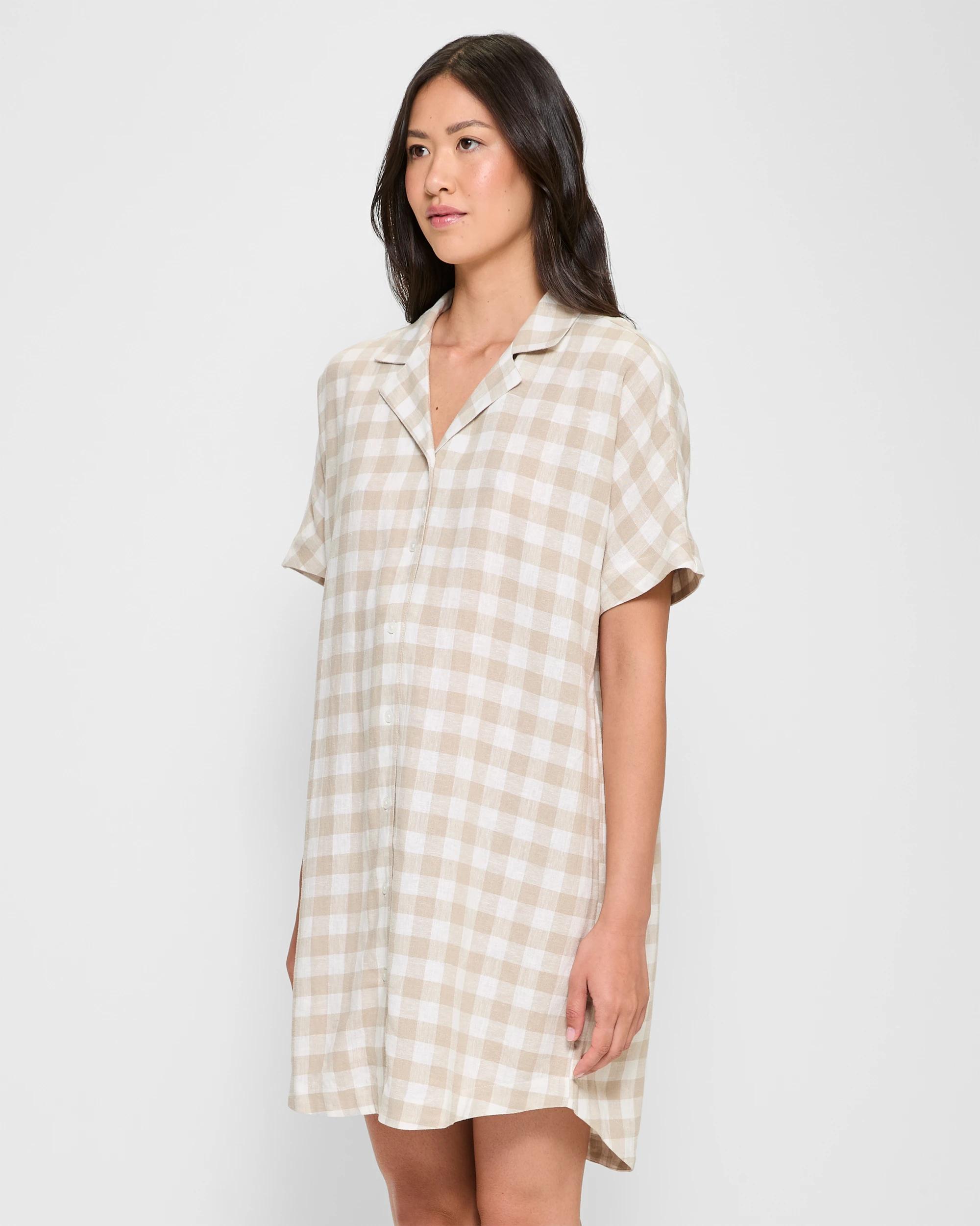 4 Target Womens Linen Blend Sleep Nightie NEUTRAL GINGHAM, 4 of 5