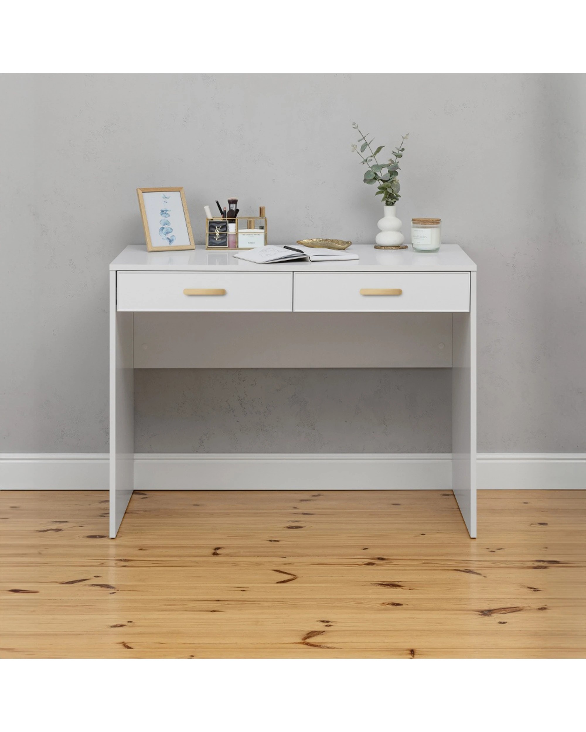 2 European Cabinetry Odessa Slim Front Furniture Desk Brass Oval Handle - White, 2 of 2