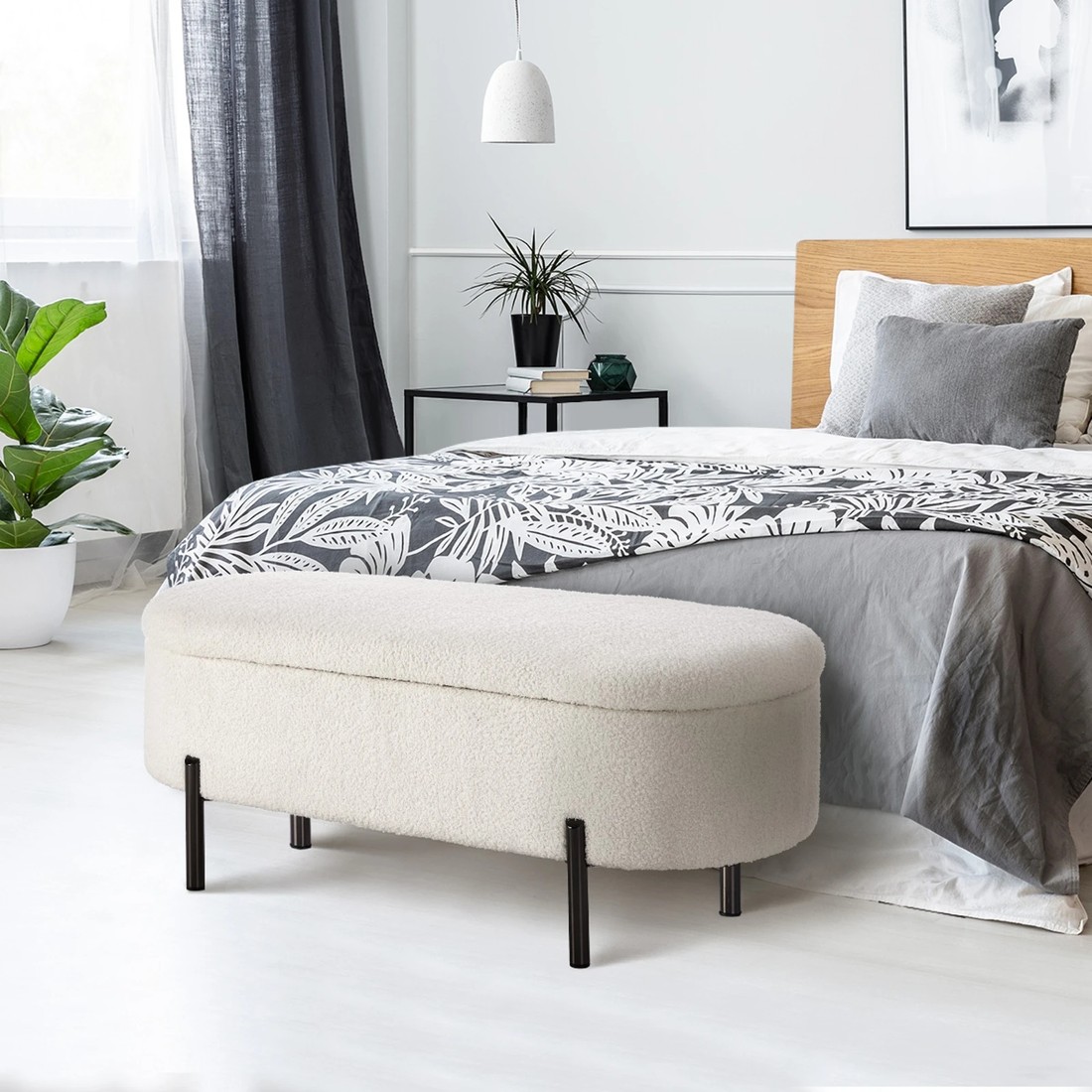 3 Oikiture Storage Ottoman Bench Oval Footstool Blanket Box Chest Toy Sherpa
 - White, 3 of 10