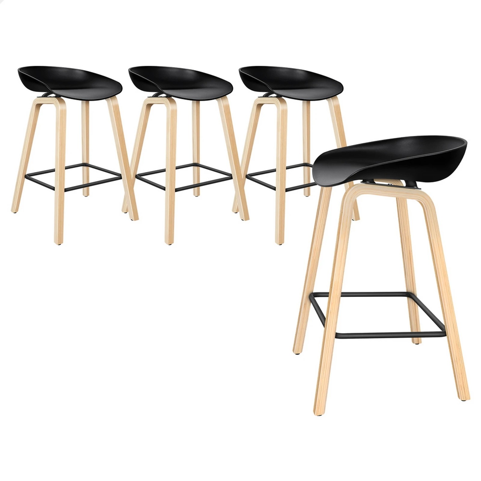1 Alfordson 4x Kitchen Bar Stools Counter Wooden Chairs - Black, 1 of 7