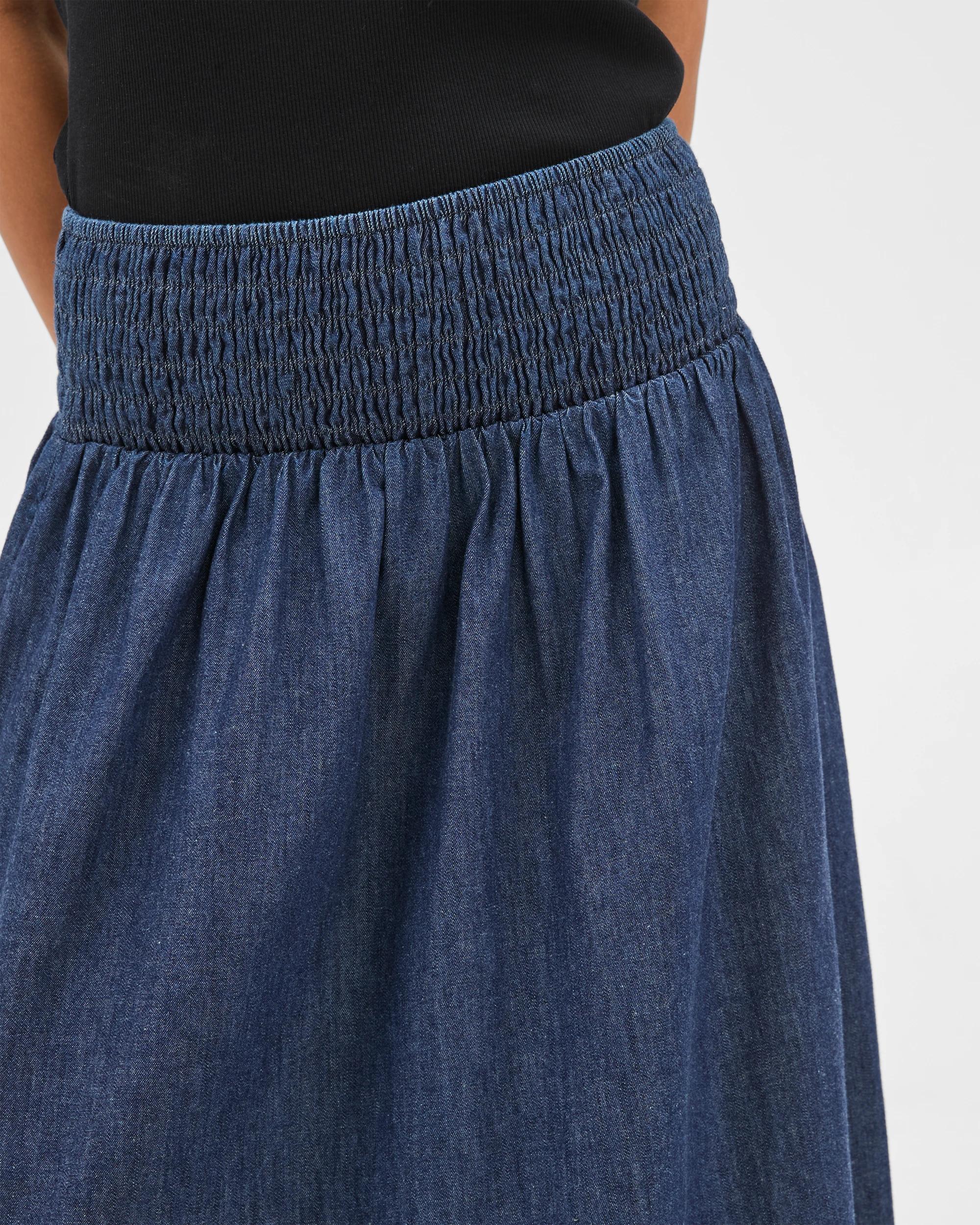 3 Target Woman Cotton Shirred Midi Chambray Skirt DARK CHAMBRAY, 3 of 6