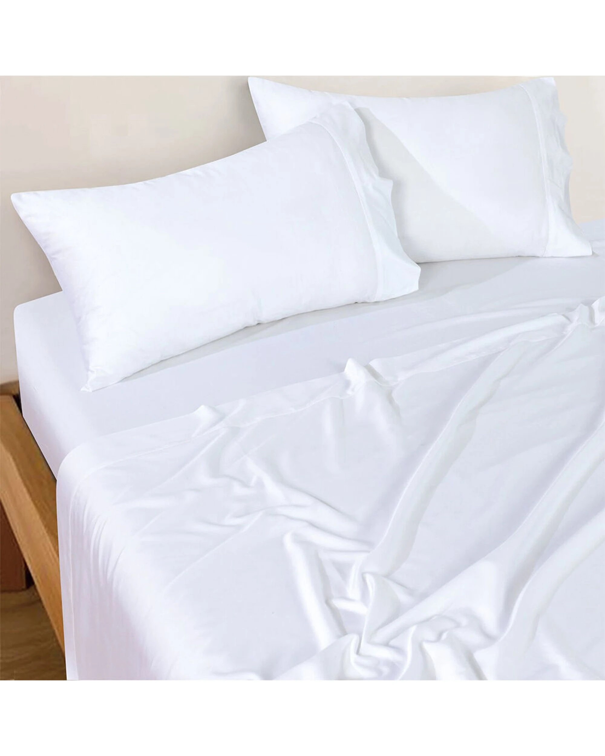 1 Bianca Rosebank 500TC Bamboo Cotton Sateen Blend Sheet Set With 2 Pillowcases - Super King Bed - White, 1 of 7