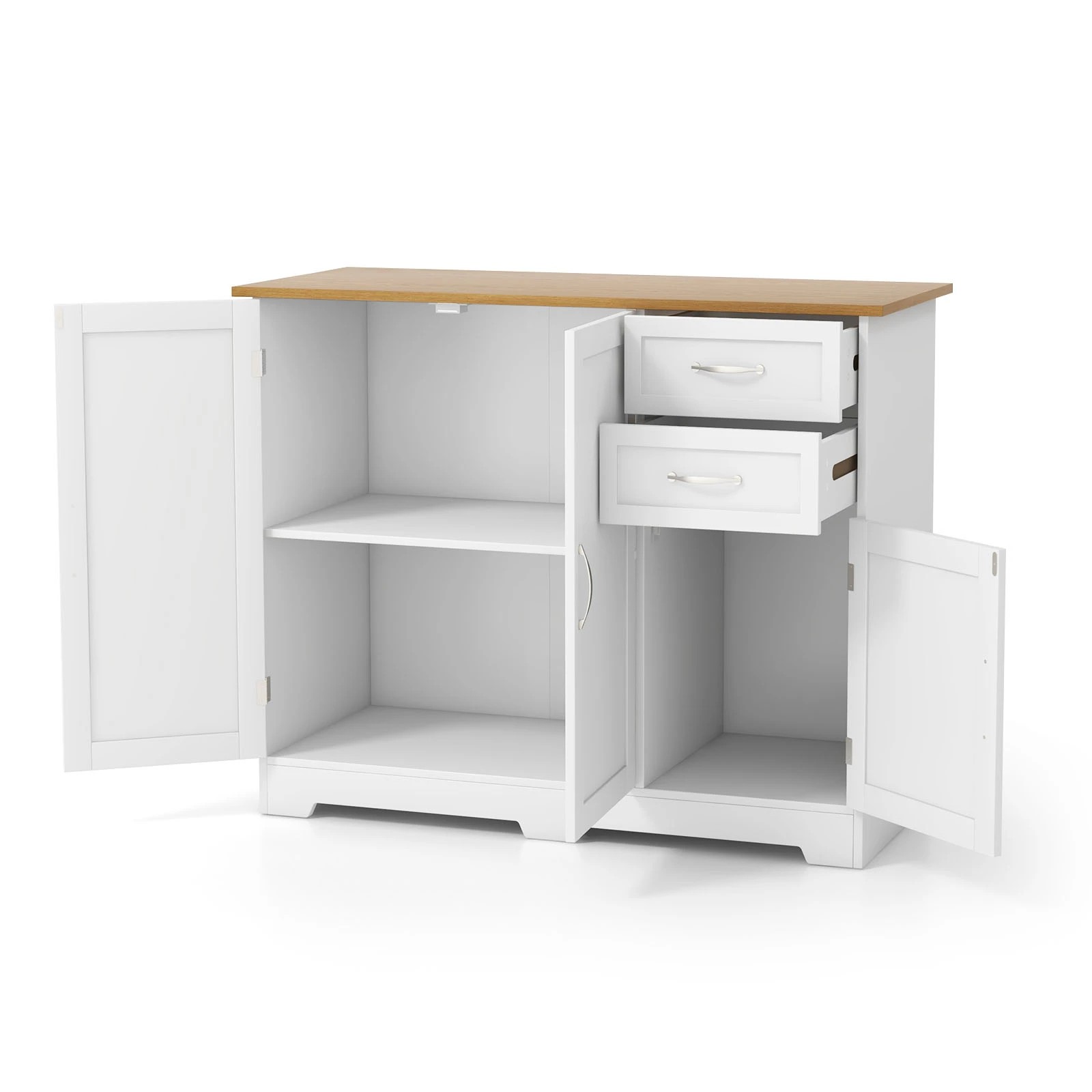 1 Costway Wood Buffet Sideboard Kitchen Cabinet Storage Cupboard Hallway - Natural, 1 of 4