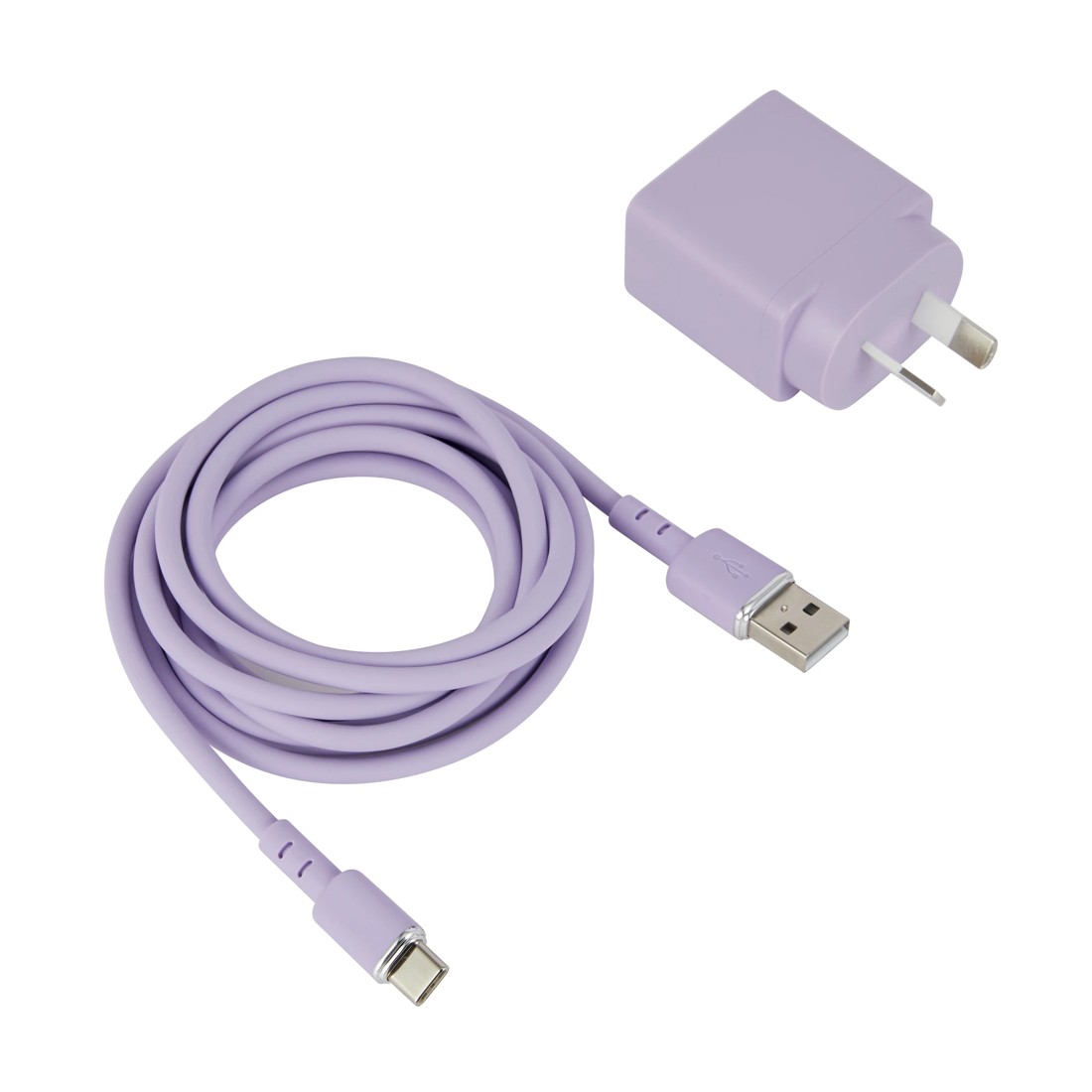 1 Wall USB Charger with USB-A to USB-C - Purple, 1 of 7