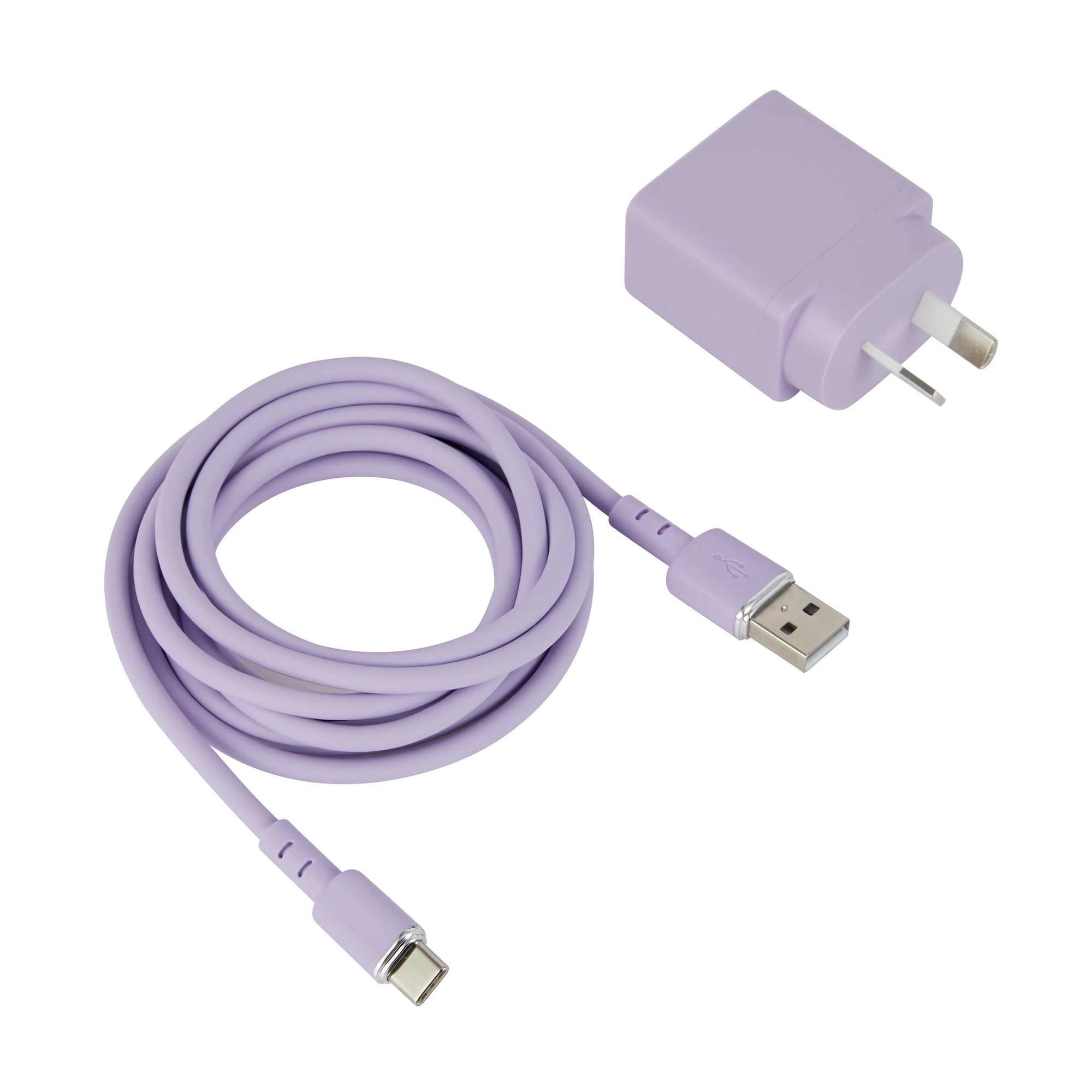 1 Wall USB Charger with USB-A to USB-C - Purple, 1 of 7