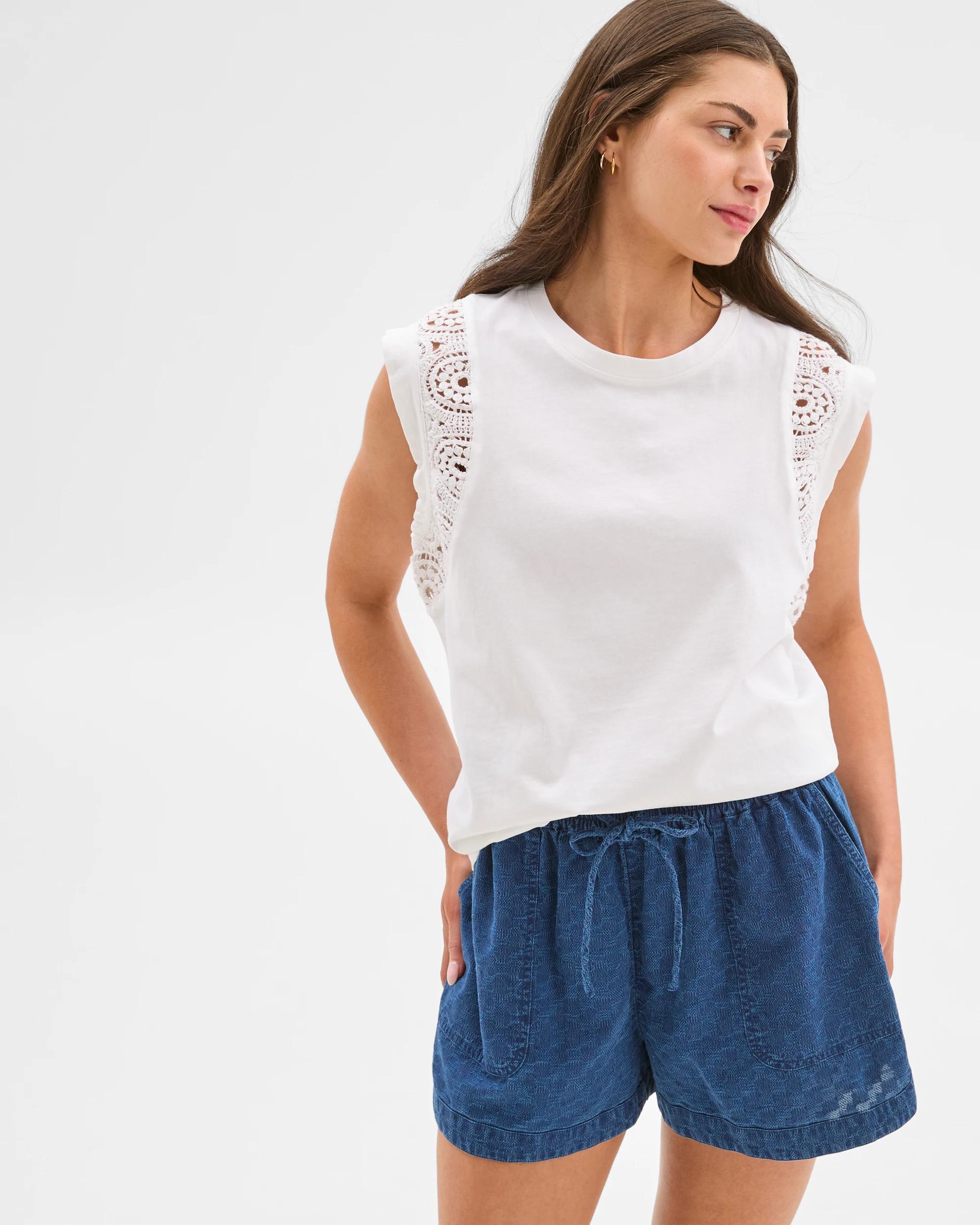 1 Target Petites Australian Cotton Crochet Insert Top WHITE, 1 of 6