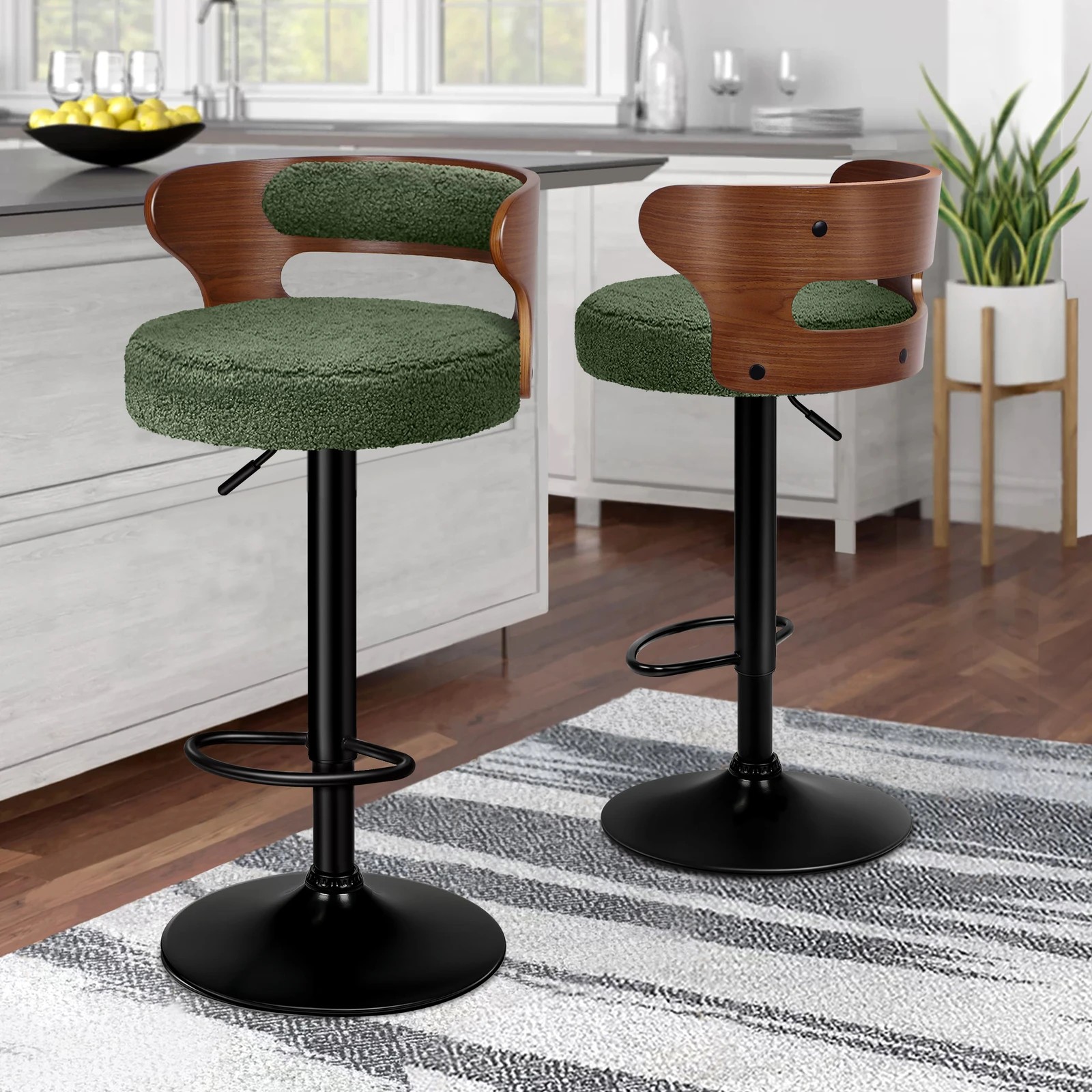 10 Alfordson 4x Bar Stool Kitchen Swivel Chair Wooden Boucle Ramiro - Green, 10 of 10