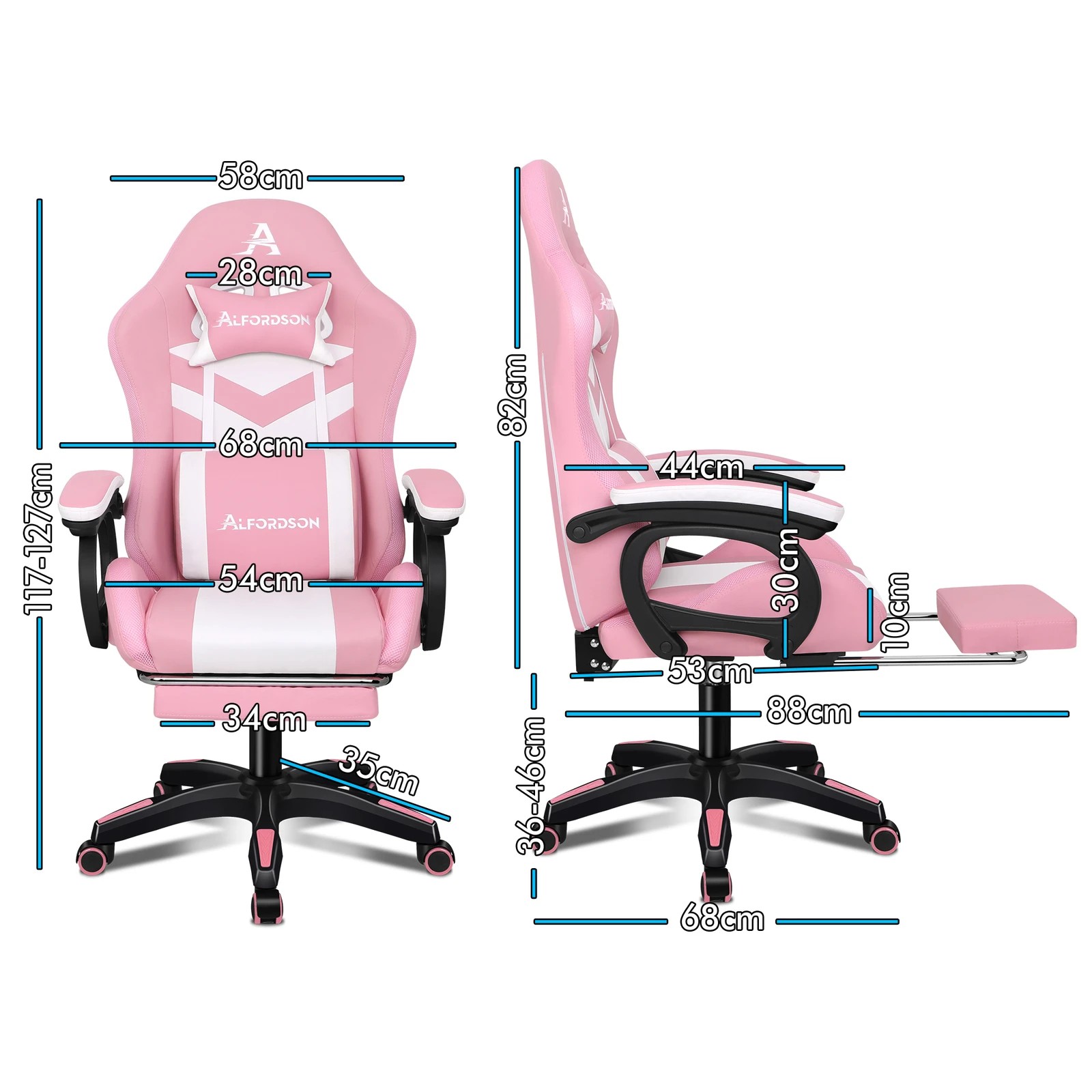 4 Alfordson Gaming Office Chair 12 RGB LED Massage Computer Seat Footrest - Pink, 4 of 10