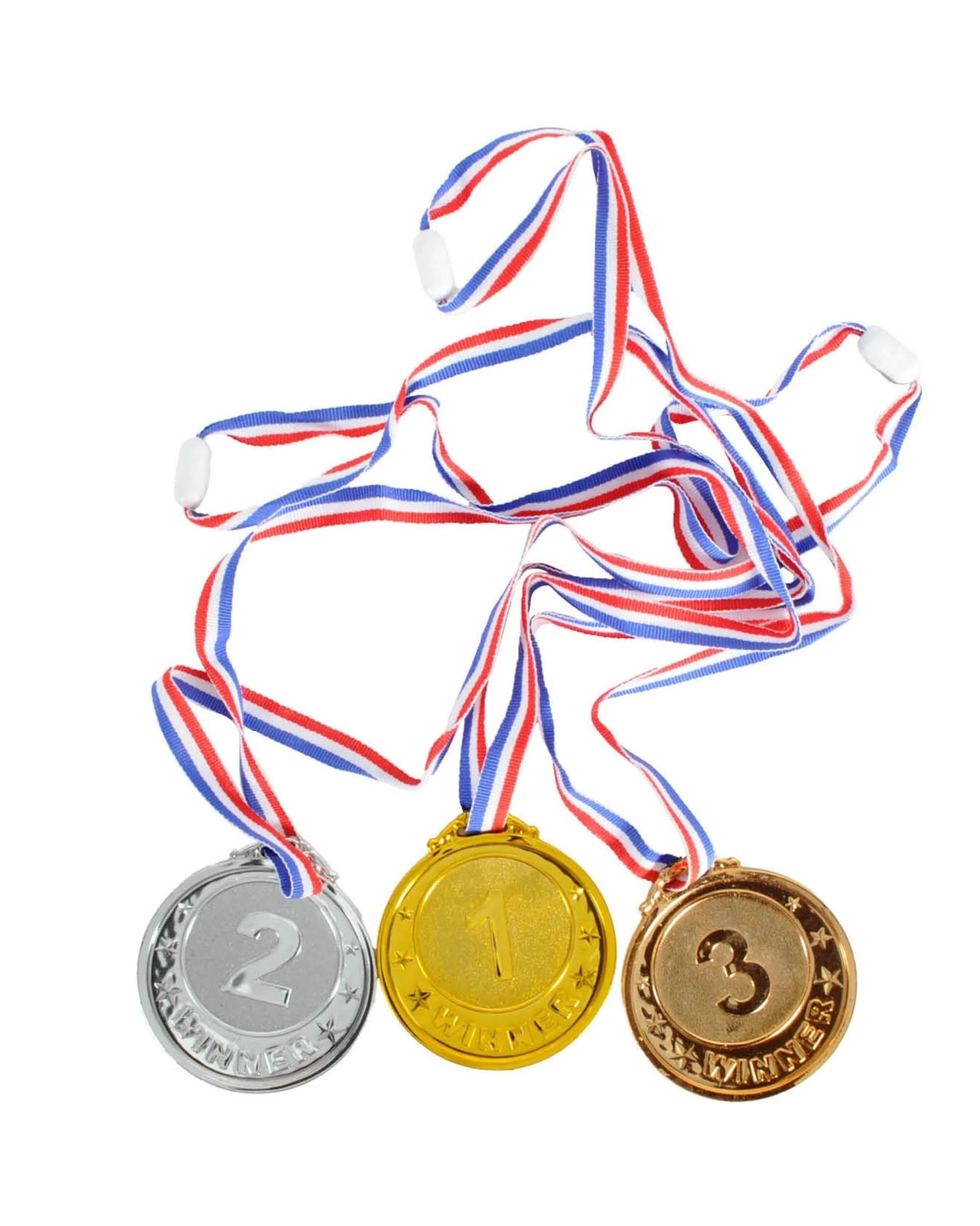 1 JD Party Gold Silver Bronze Large Plastic Medals Pack of 3 - Metallic, 1 of 4
