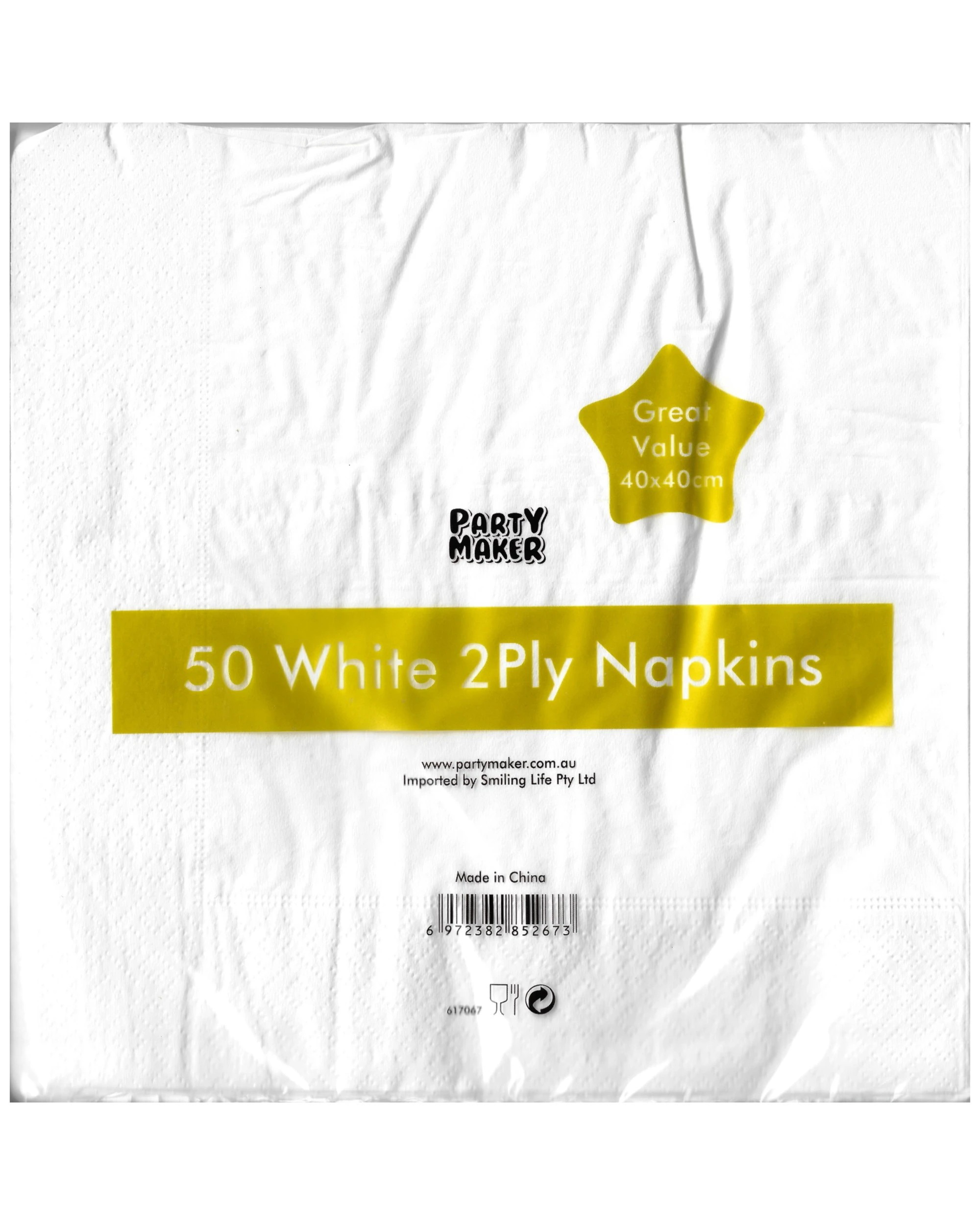 1 Party Maker Dinner Napkins Serviettes Bulk Pack of 50 - White, 1 of 1