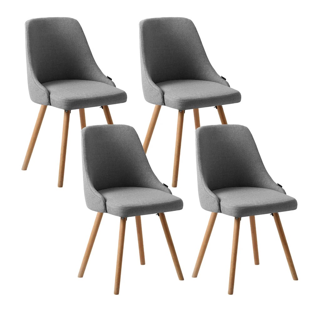 1 Artiss Dining Chairs Set of 4 Fabric Wooden - Grey, 1 of 5