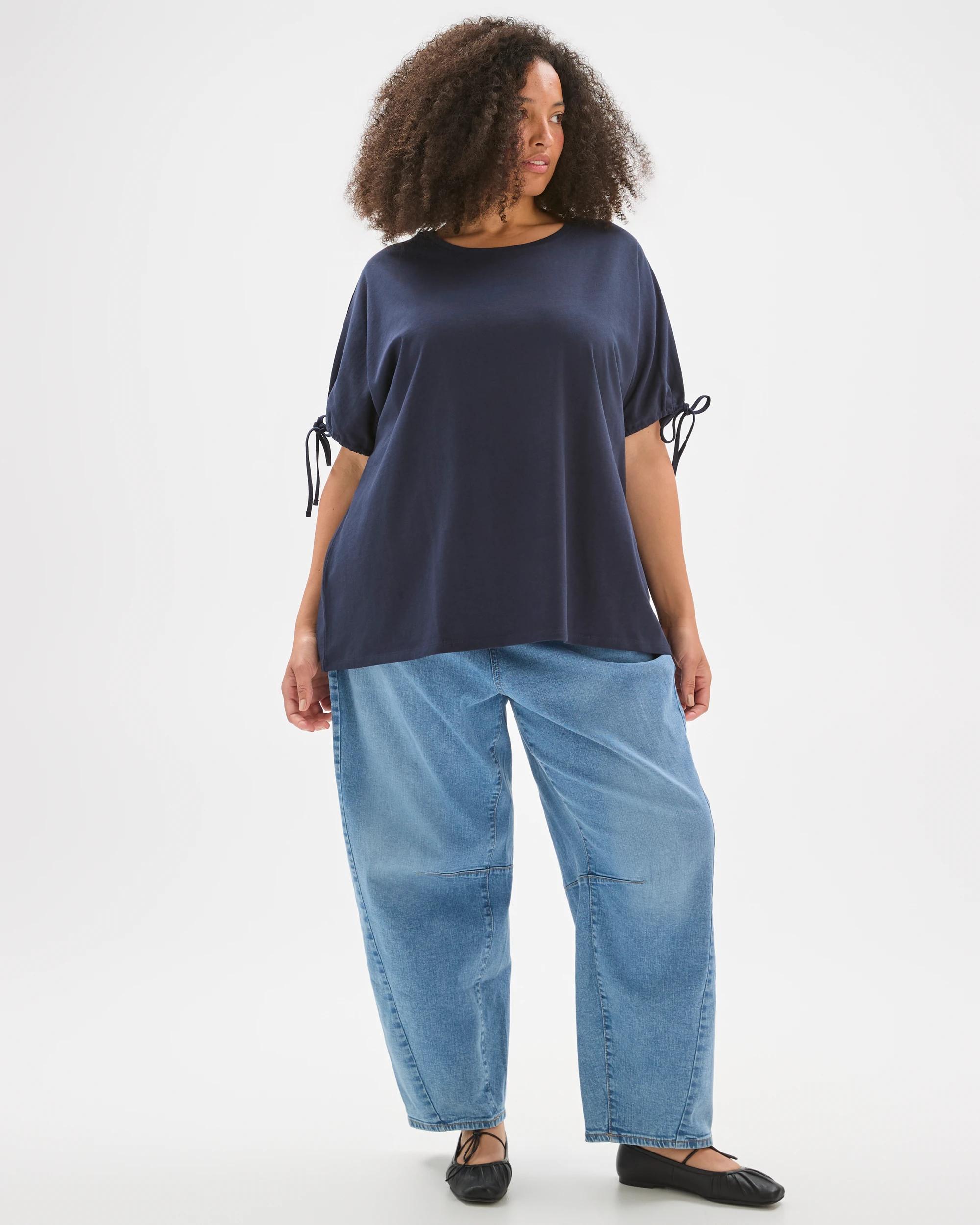 1 Target Curve Plus Size Australian Cotton Gathered Sleeve T-Shirt INK NAVY, 1 of 7
