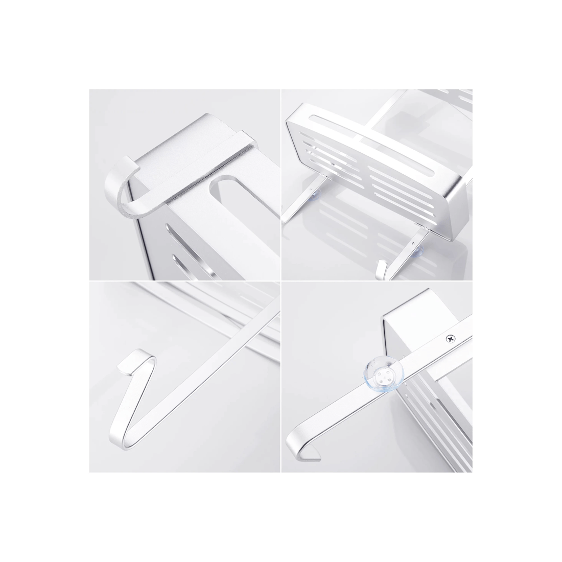 5 2 Tier Bathroom Shower Caddy Aluminium Alloy Rust Free Waterproof Bath Storage Rack Organizer - Silver
 - Silver, 5 of 5