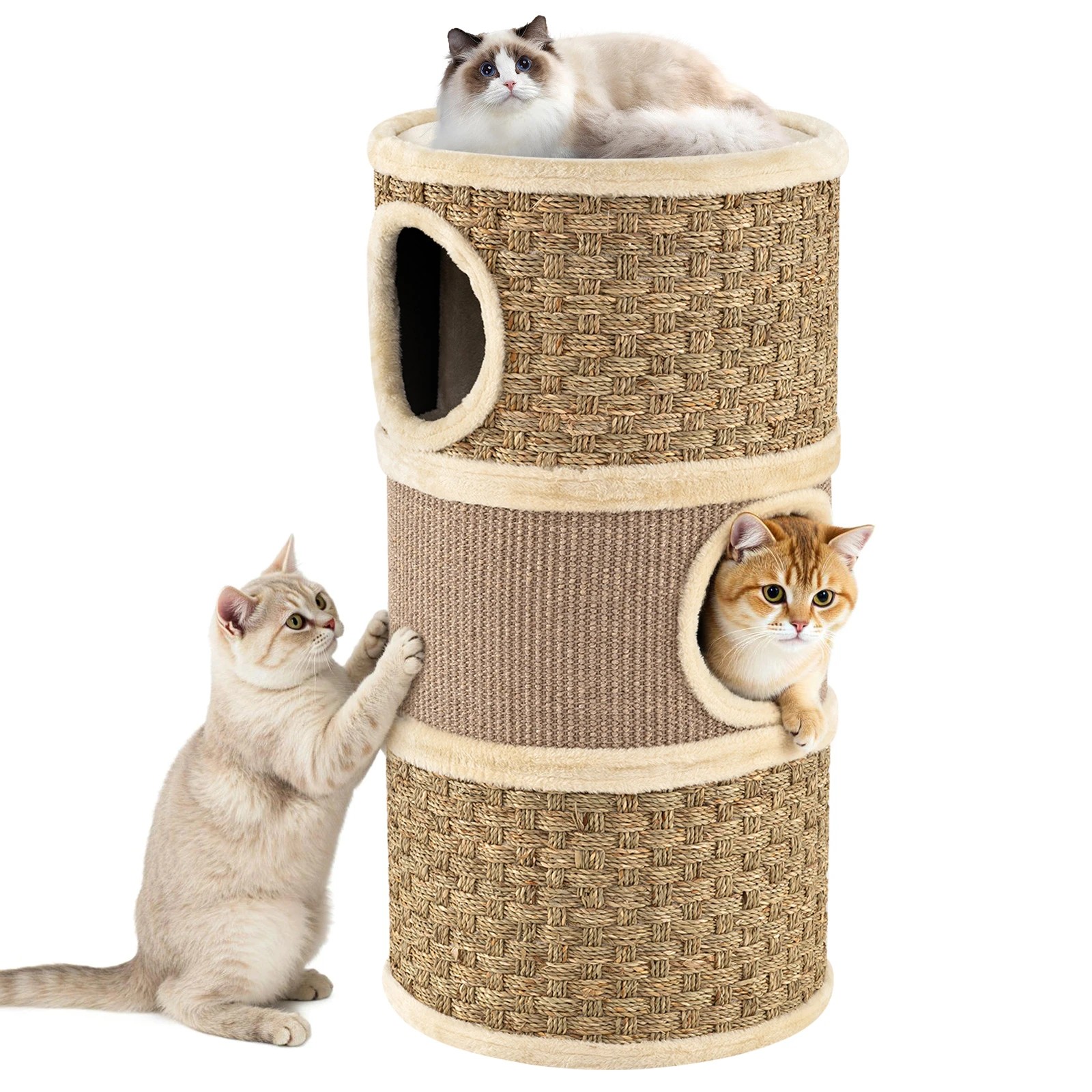 6 Costway 3-Story Cat Condo 70cm Cat Hideaway w/Sisal Scratching Pad, 6 of 6