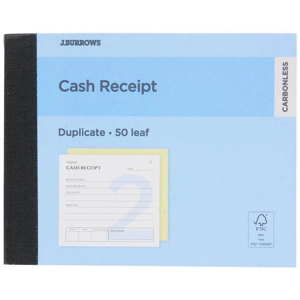1 J.Burrows Carbonless Duplicate Cash Receipt Book 50 Leaf, 1 of 1