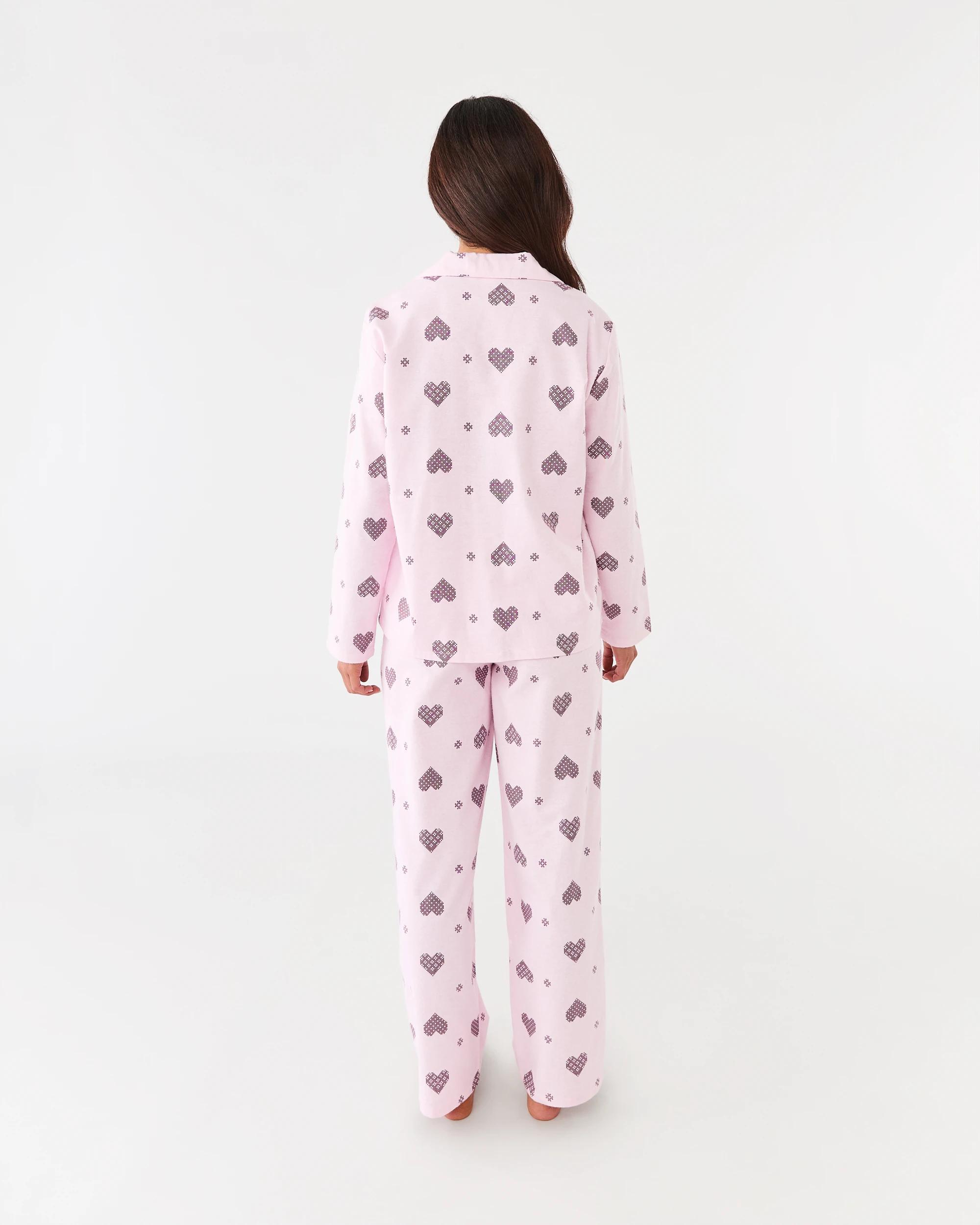 3 Cotton Print Flannel Pyjama Set Stitch Hrt, 3 of 7