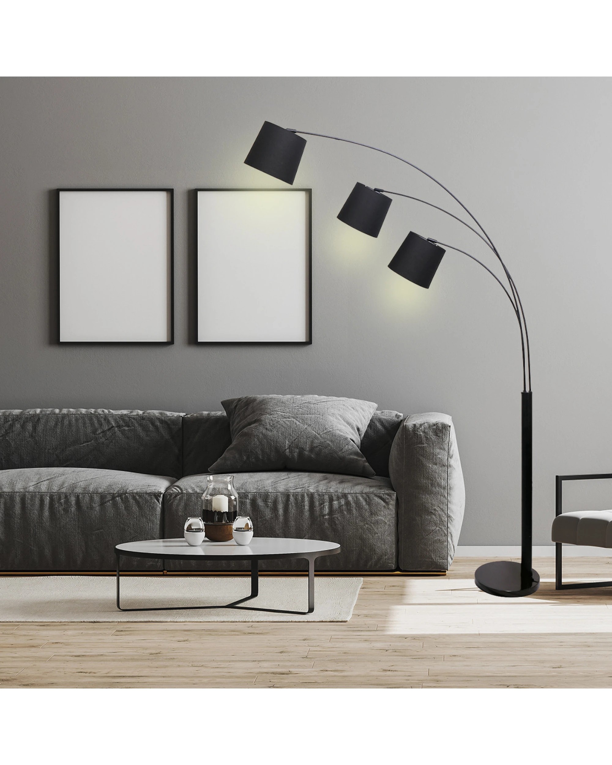 6 Sarantino 3-Light Arc Floor Lamp Adjustable Black 3 Shades, 6 of 6
