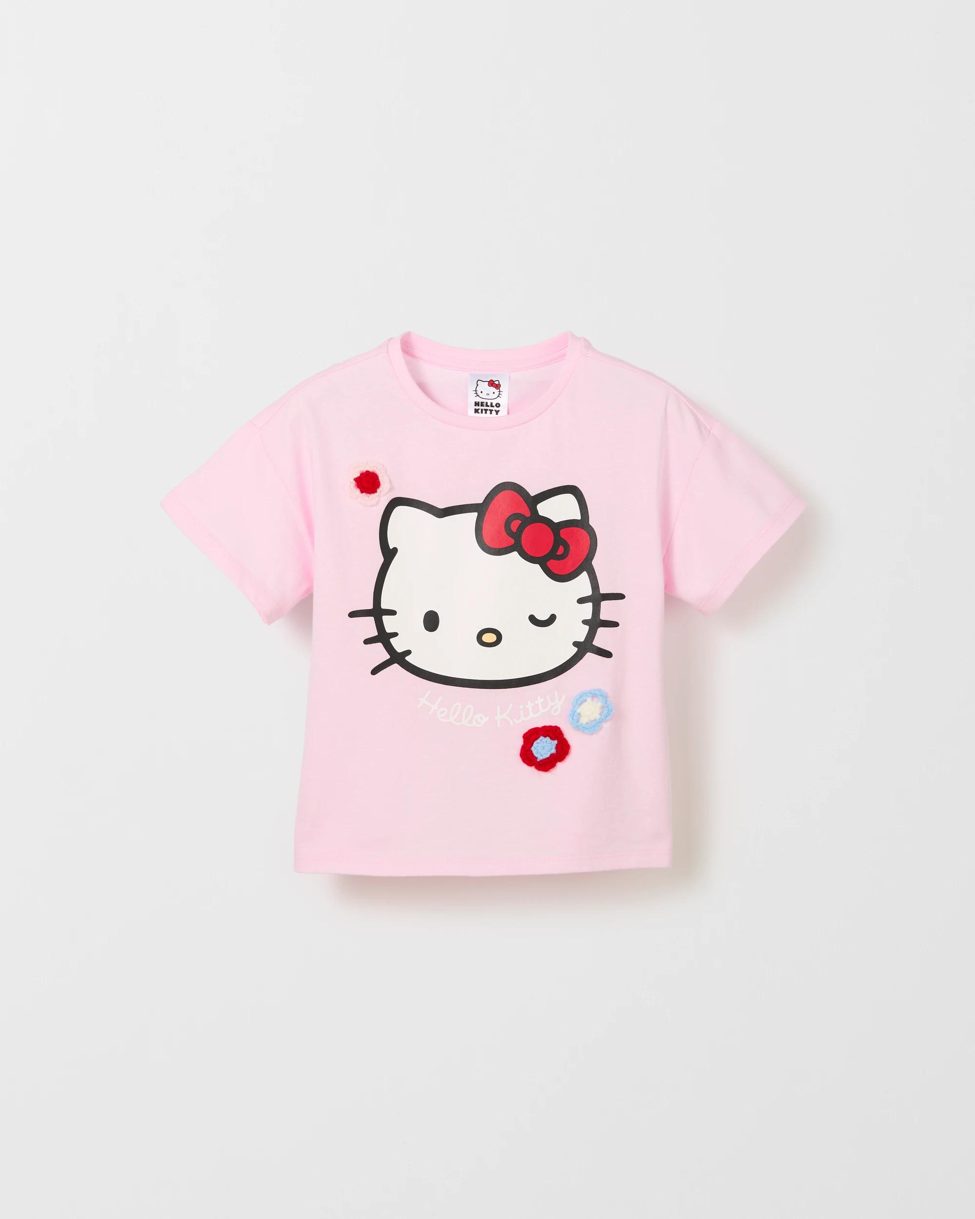 1 Hello Kitty Girls Crochet Flower T-shirt - Pink, Cotton PINK, 1 of 2