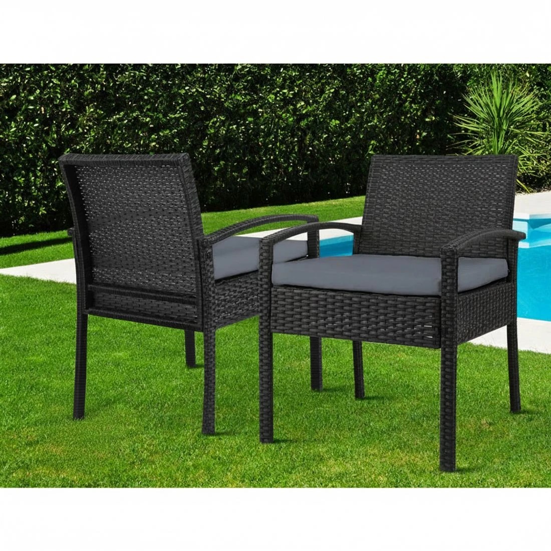 3 Gardeon 2PC Outdoor Dining Chairs Patio Furniture Rattan Lounge Chair Cushion - Black, 3 of 5