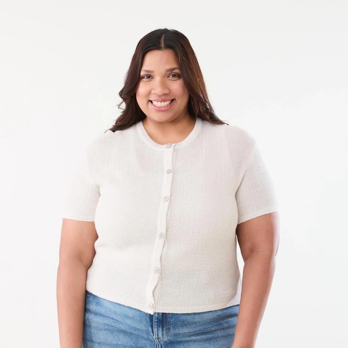 1 Curve Short Sleeve Lurex Cardigan NATURAL BEIGE, 1 of 5