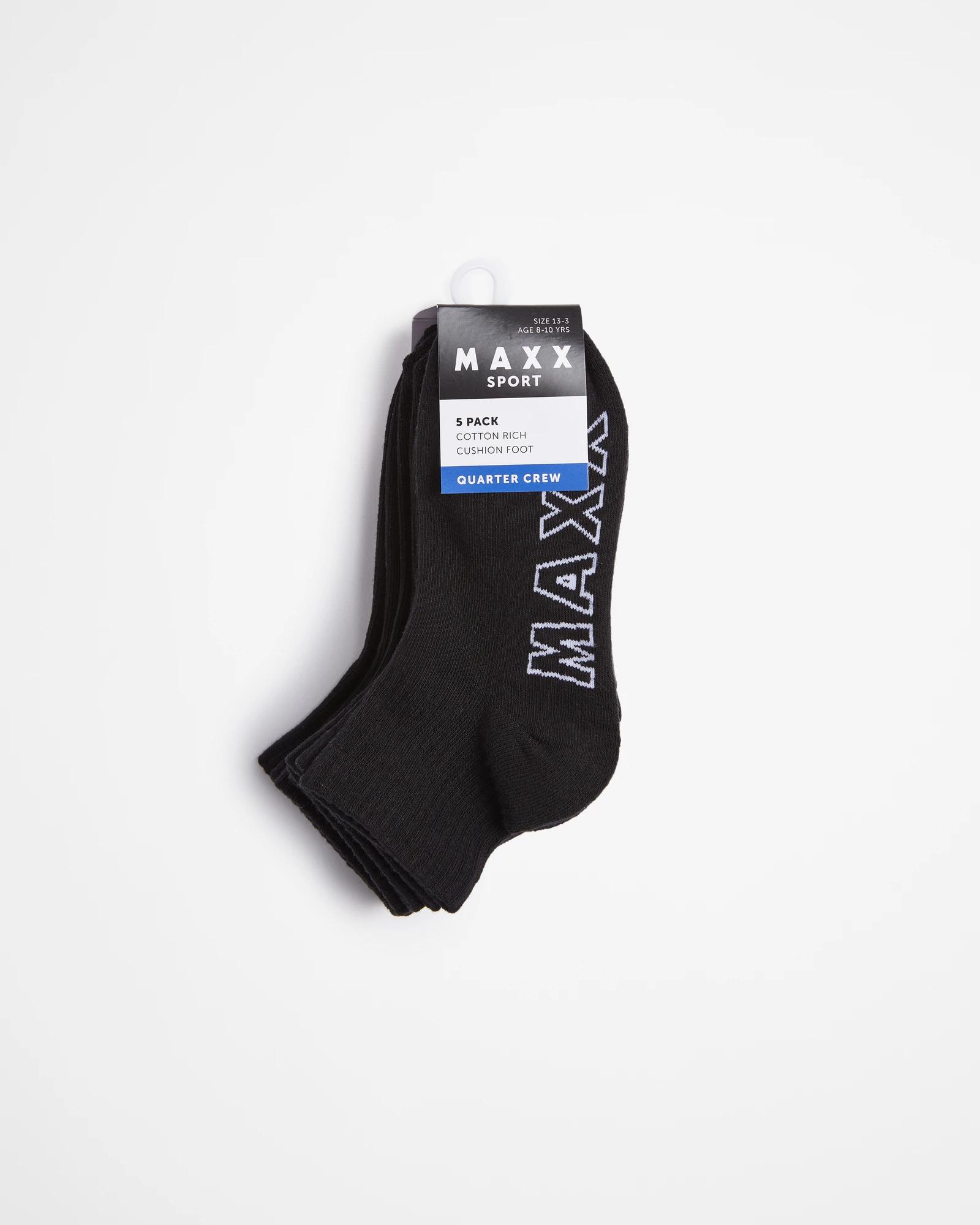 3 Kids Maxx Sport Quarter Crew 5 Pack Socks BLACK, 3 of 3