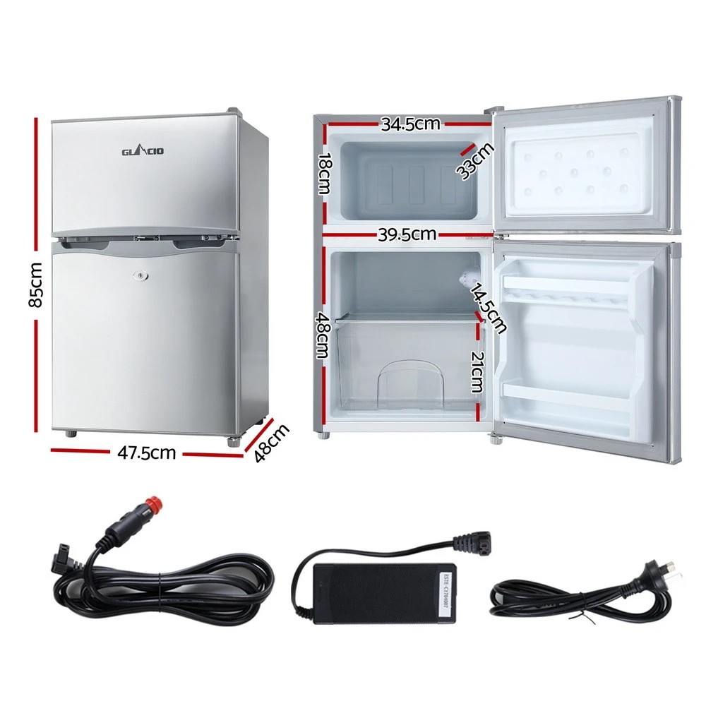 2 Glacio 65L Portable Fridge Freezer Bar Upright 12V/24V/240V Camping Caravan - Silver, 2 of 10