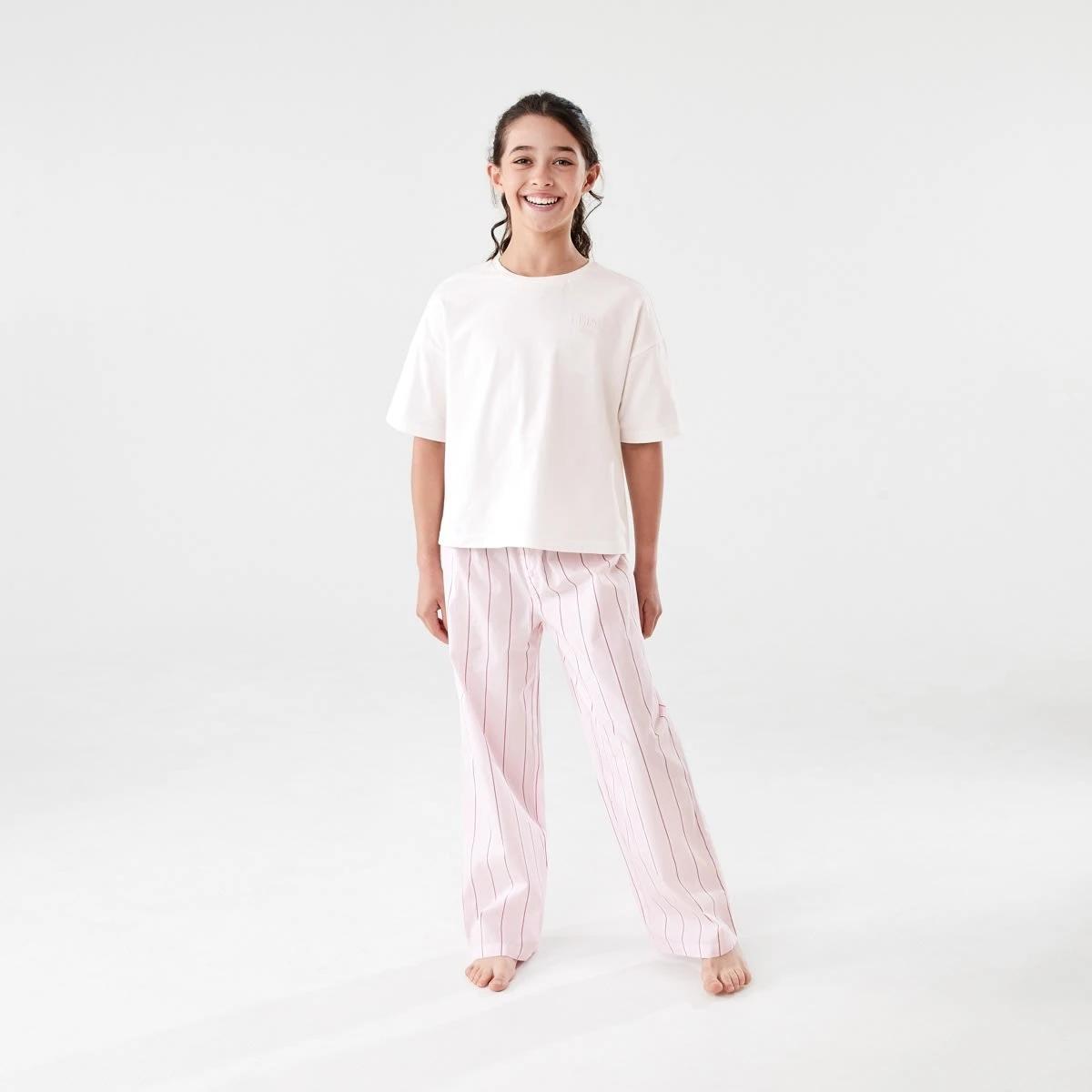 1 T-shirt and Woven Pants Pyjama Set Pnk Strp, 1 of 7