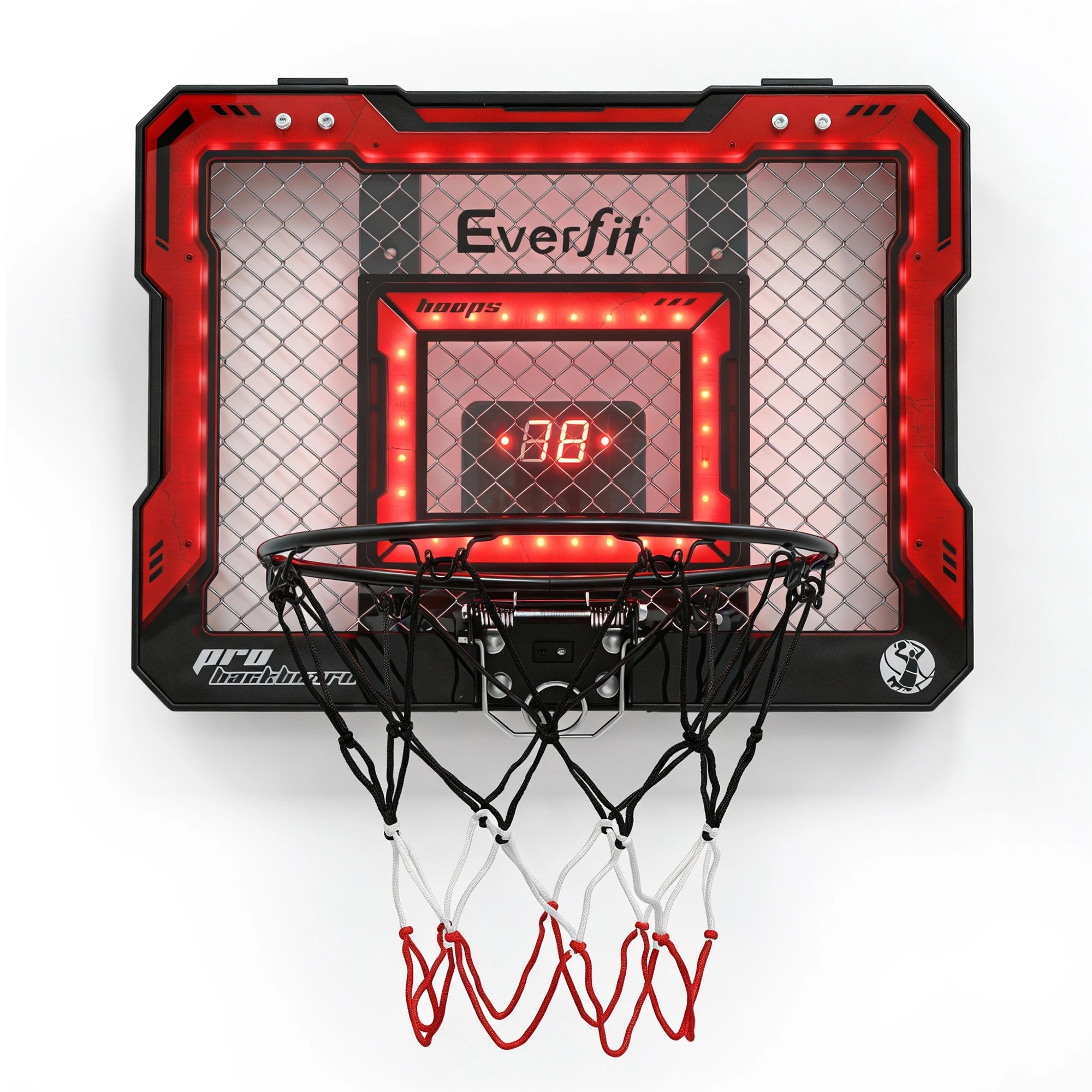 6 Everfit Mini Basketball Hoop Over Door Indoor LED Scoreboard Kids Set 40x30cm - Red, 6 of 6