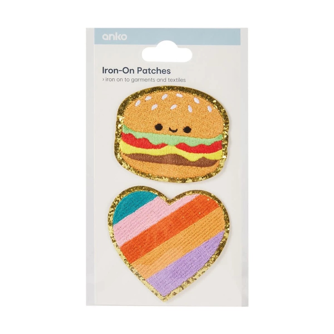 1 2 Piece Iron-On Patches - Novelty Burger and Heart, 1 of 3