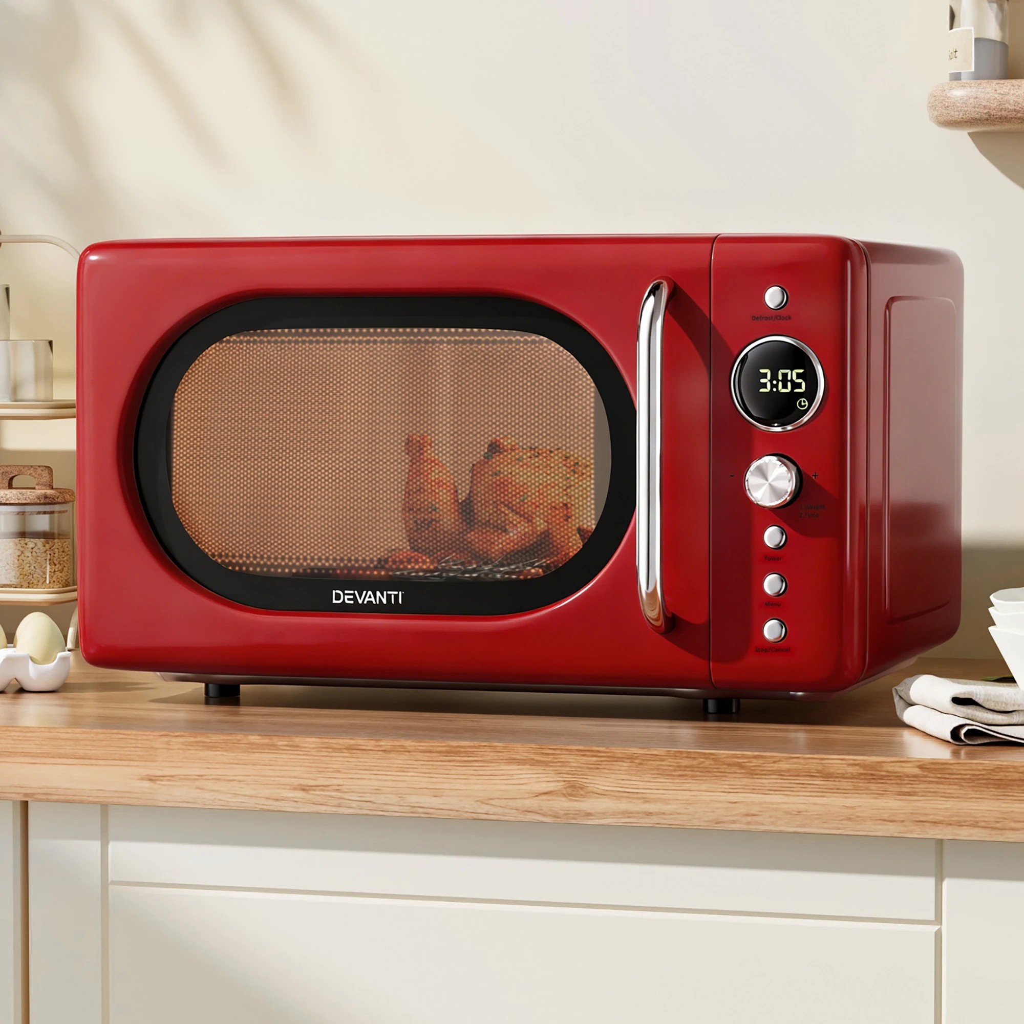 4 Devanti 20L Microwave Oven 700W - Red, 4 of 6