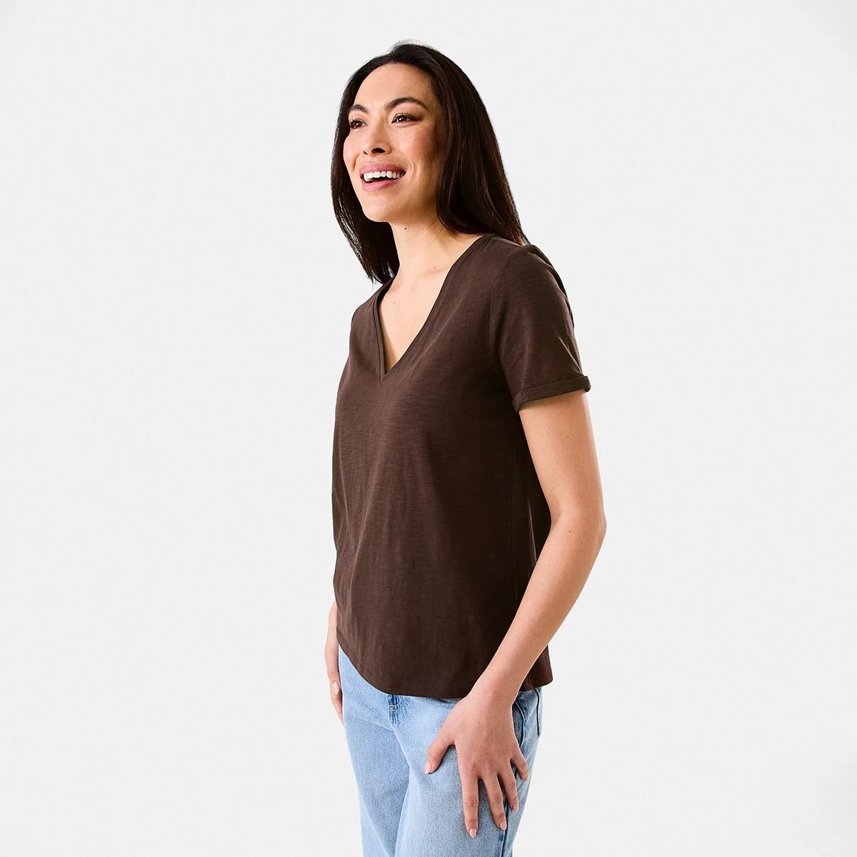 2 Short Sleeve Slub V-neck T-shirt Melt Brown, 2 of 5
