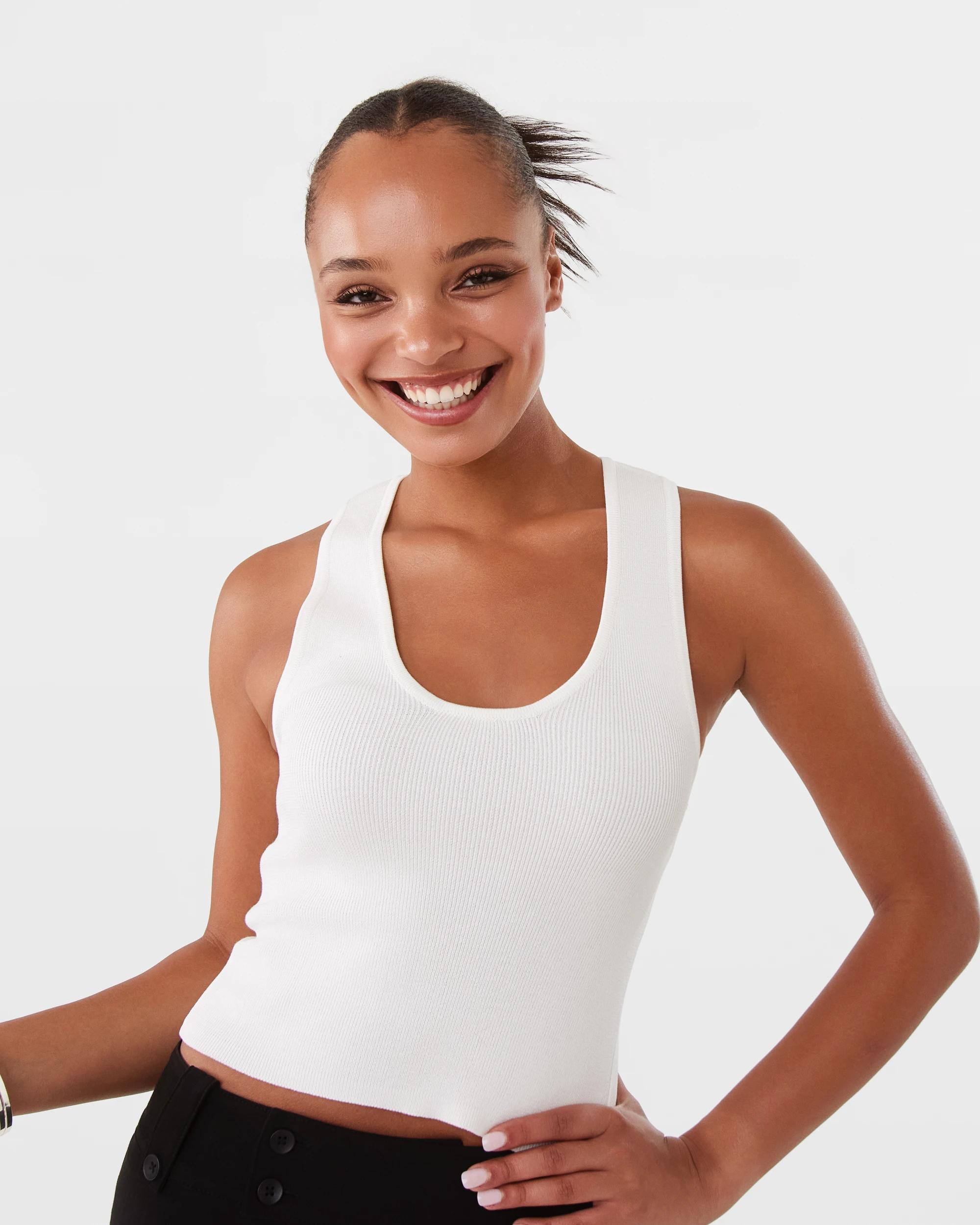 1 True Knit Scoop Racer Back Tank Snw White, 1 of 10