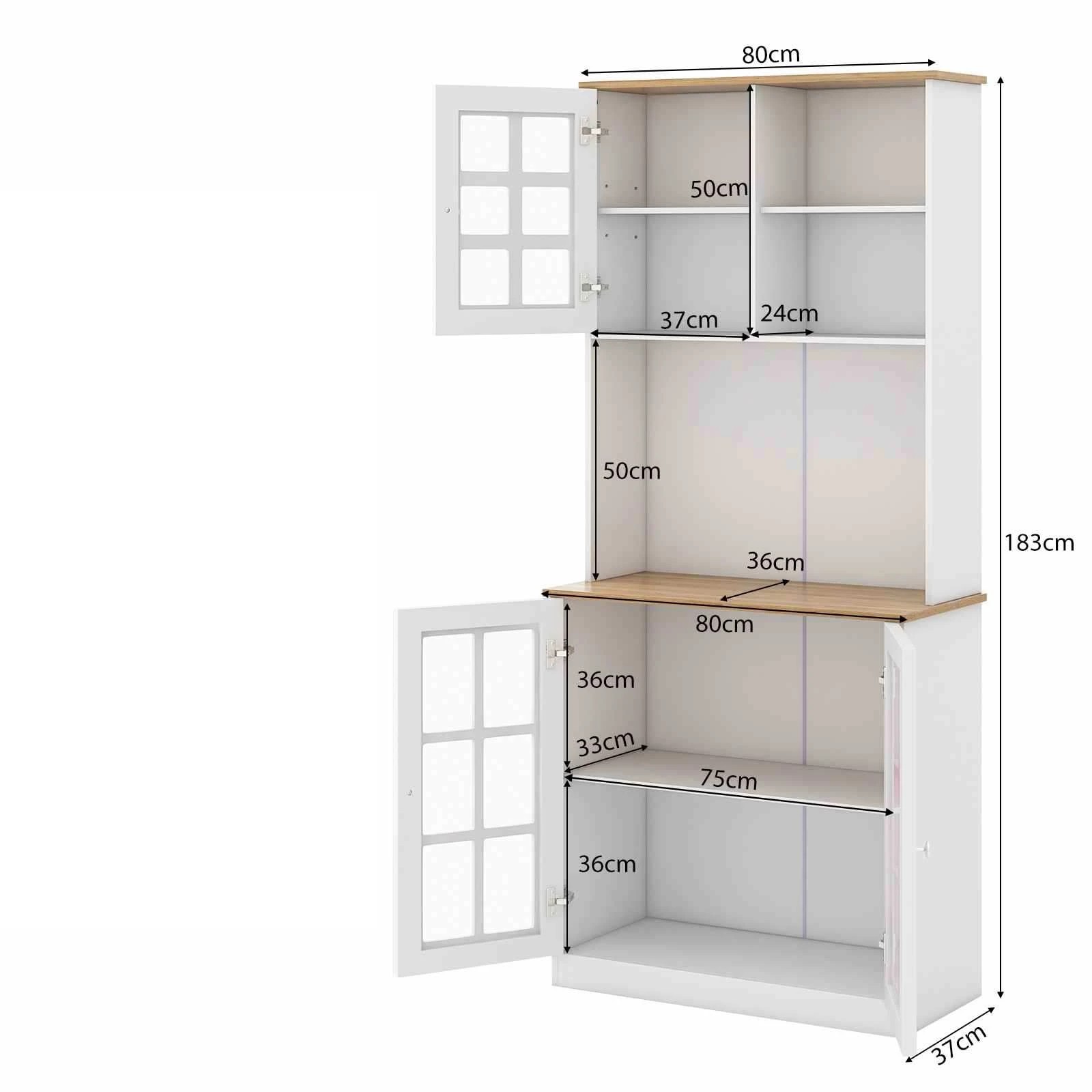 2 Costway Kitchen Buffet Sideboard Hutch Countertop 183cm Pantry Cabinet - White, 2 of 3