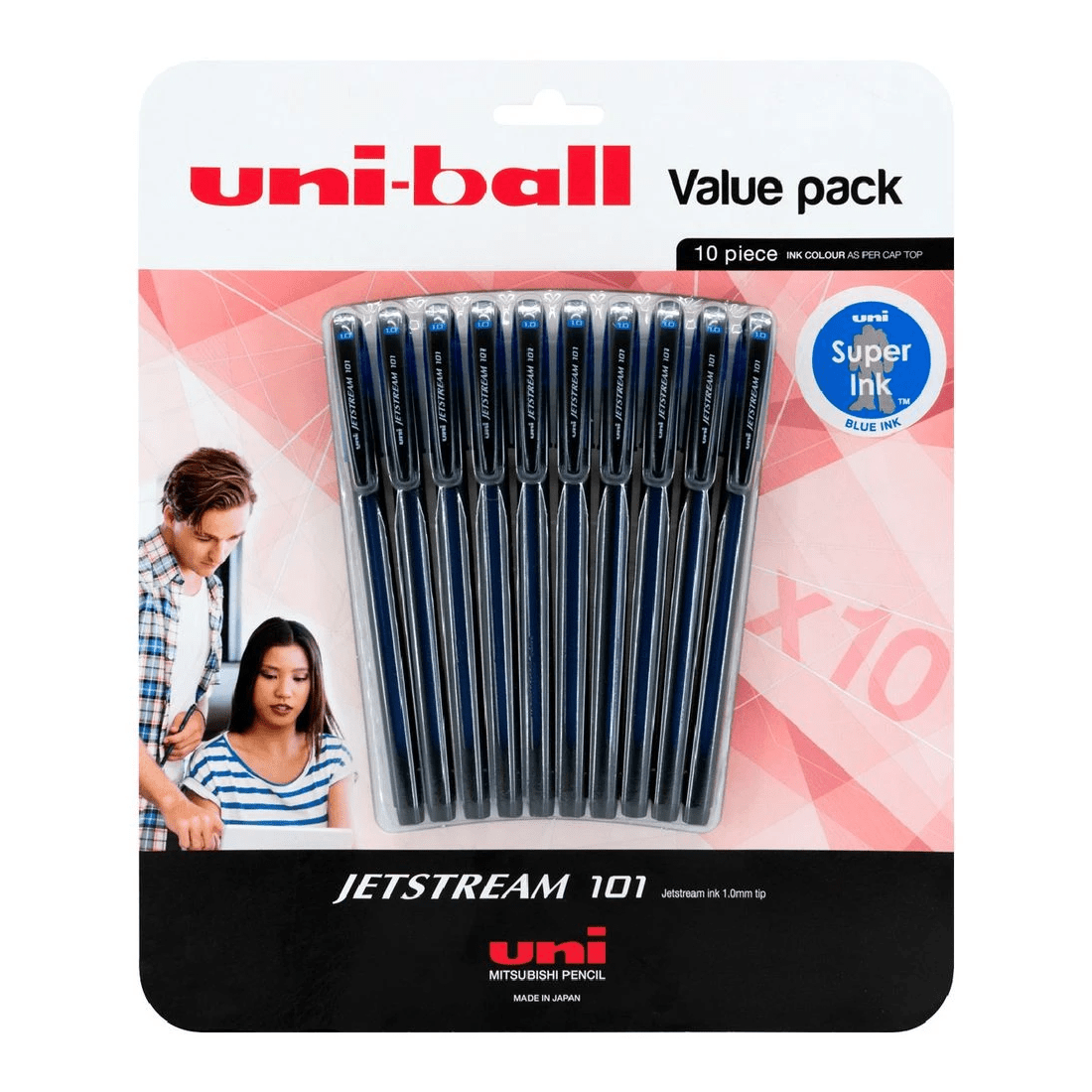 1 Uniball Jetstream 101 Rollerball Pens Blue 10 Pack, 1 of 2