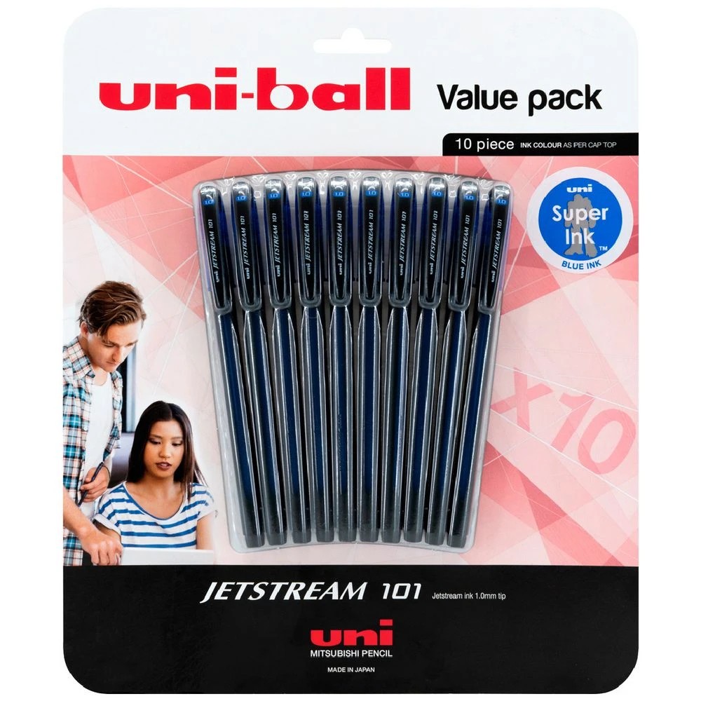 1 Uniball Jetstream 101 Rollerball Pens Blue 10 Pack, 1 of 2