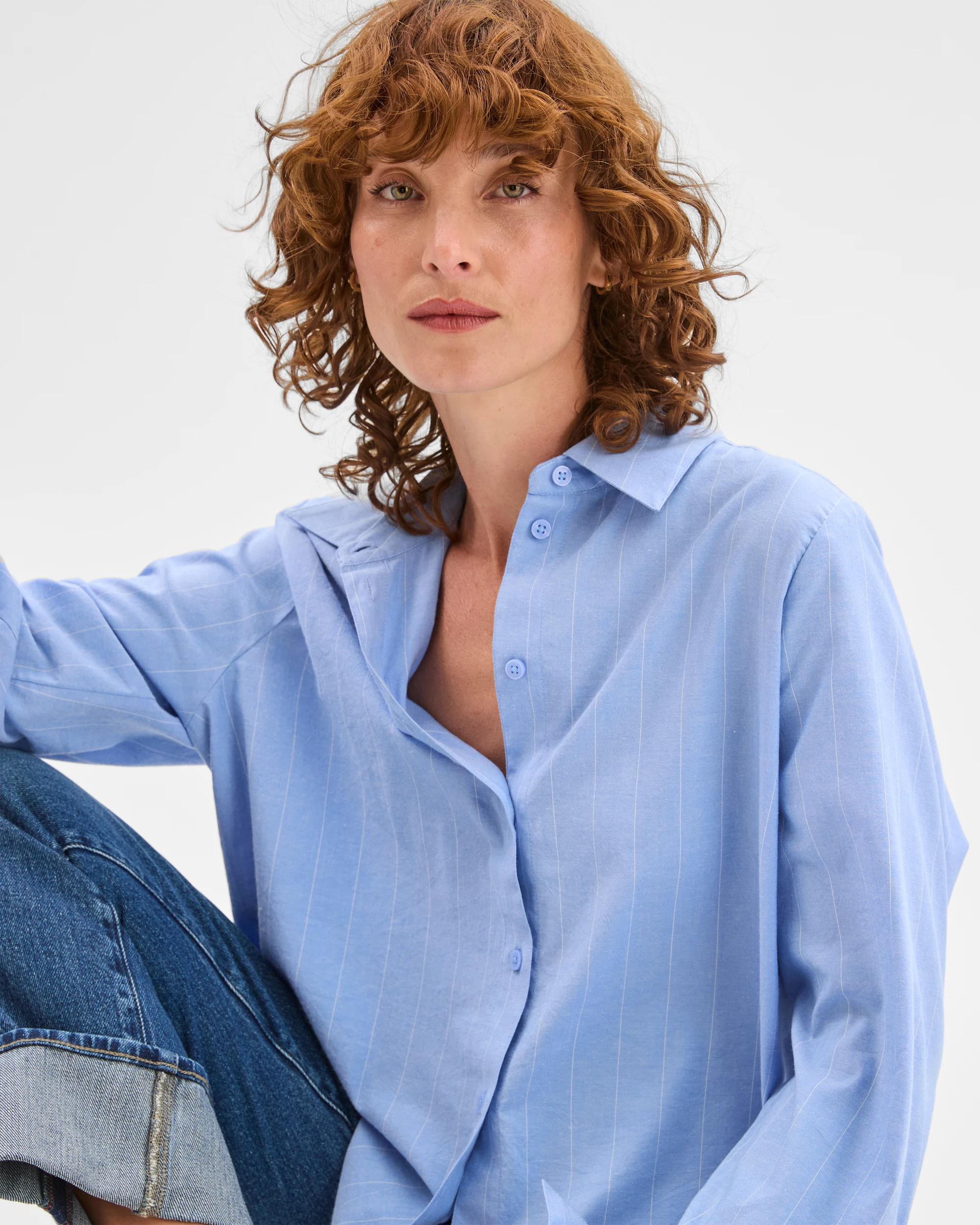 4 Target Woman Long Sleeve Tie Back Shirt PERIWINKLE STRIPE, 4 of 7