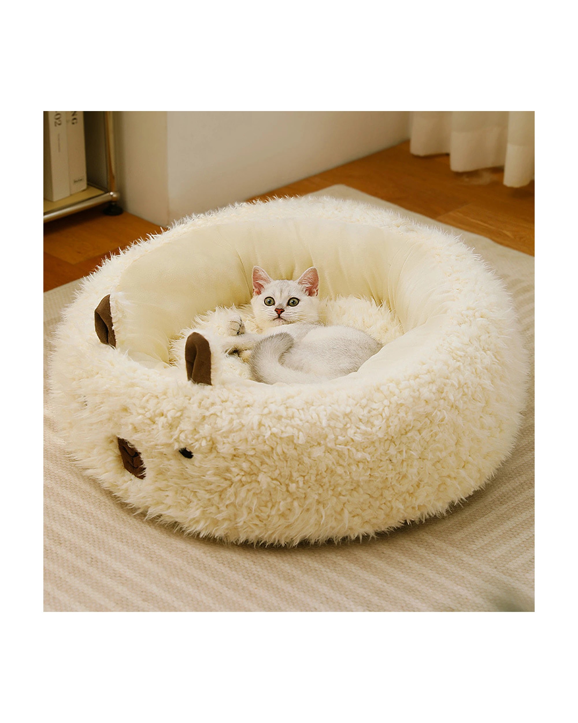 2 TODO Pet Nesting Bed 50cm Diameter Soft Warm Dog Cat Sleeping Bed - White Alpaca, 2 of 4