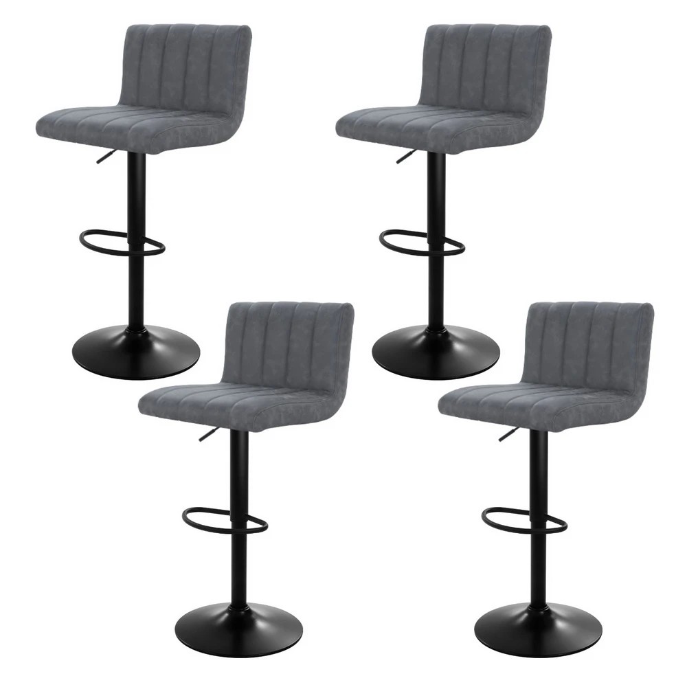 1 Artiss 4x Bar Stools Vintage Leather Gas Lift - Grey, 1 of 5