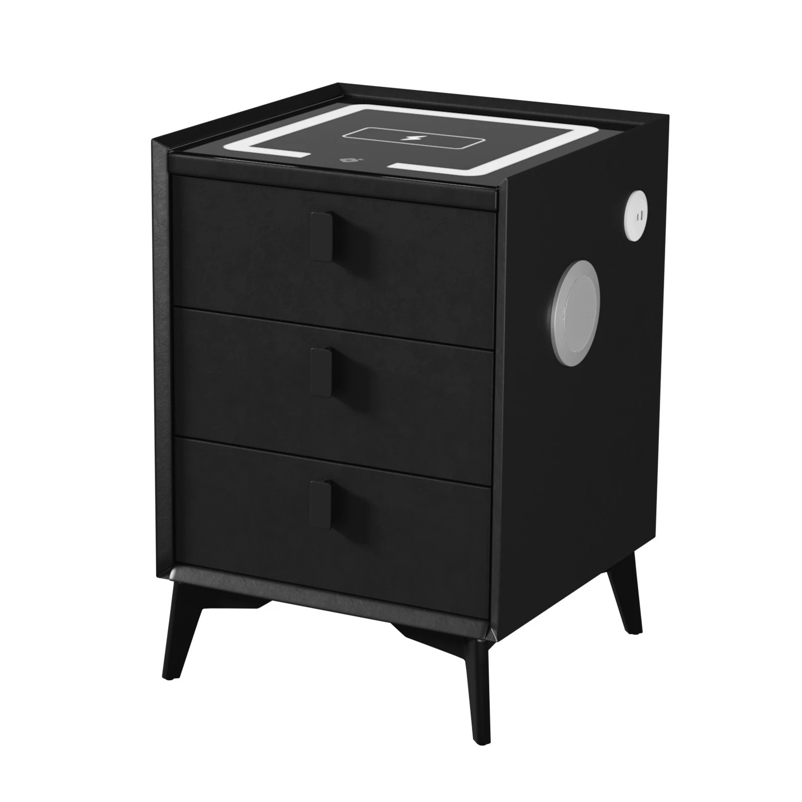 1 Oikiture Smart Bedside Table Wireless Charging Led Lights 3 Drawers
 - Black, 1 of 8