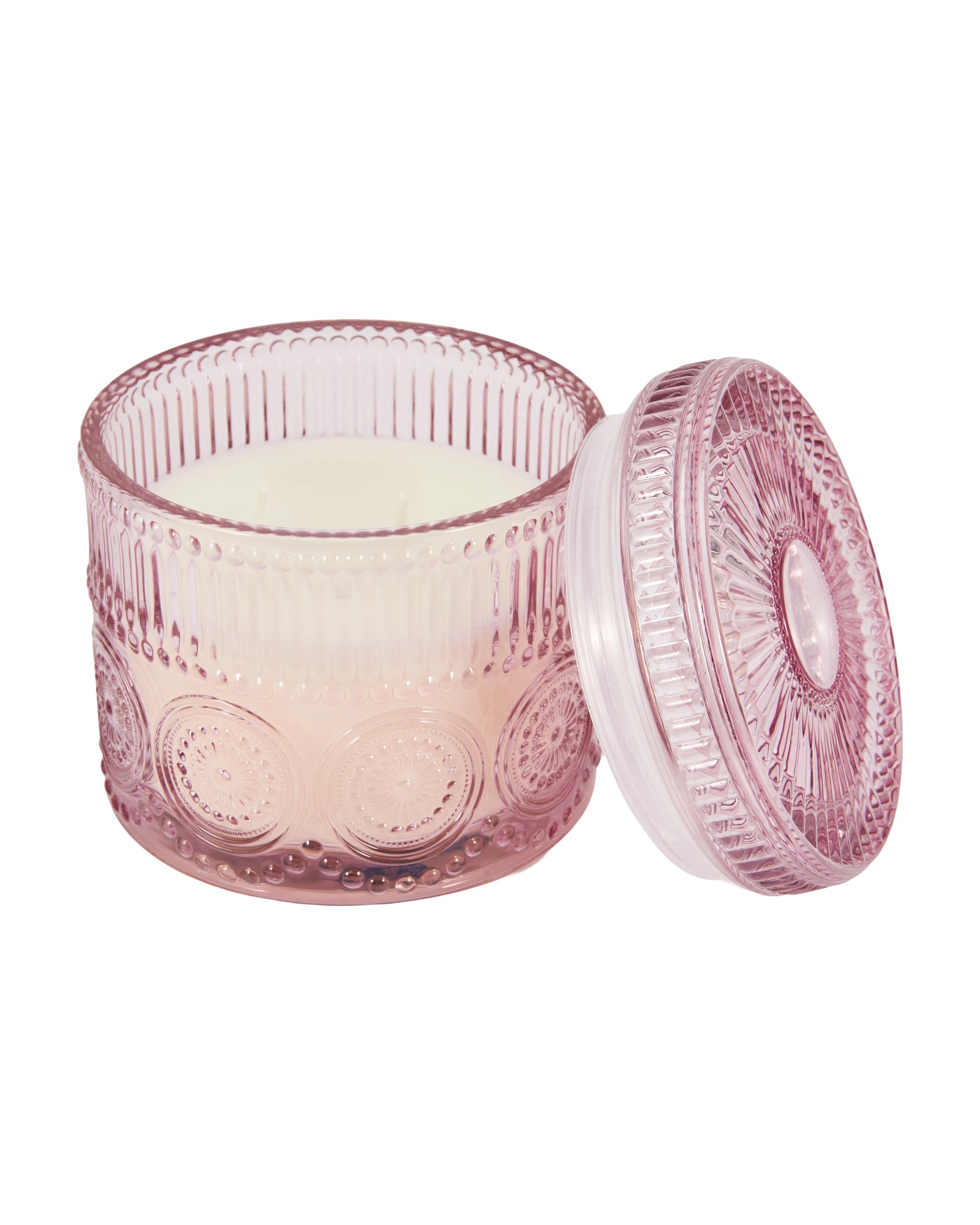 4 Pink Embossed Glass Candle, 4 of 5