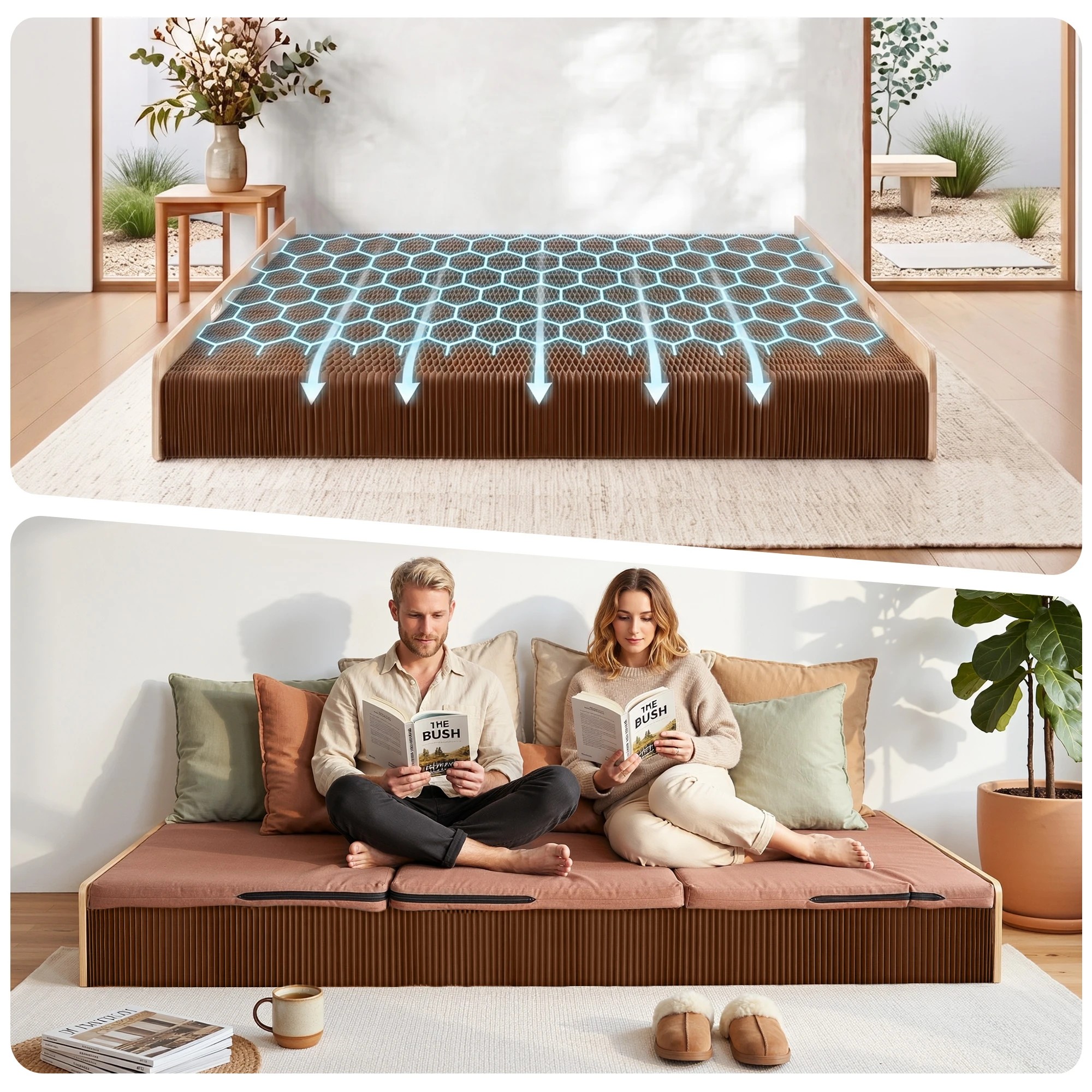 6 Artiss Folding Kraft Paper Bed Frame with Mattress and Pillow 300kg Capacity - Brown, 6 of 10