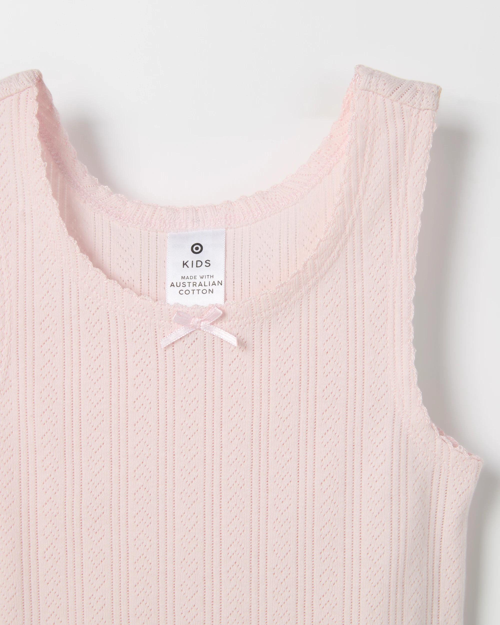 4 Maxx Australian Cotton 2 Pack Kids Thermal Pointelle Vest PINK + WHITE, 4 of 4
