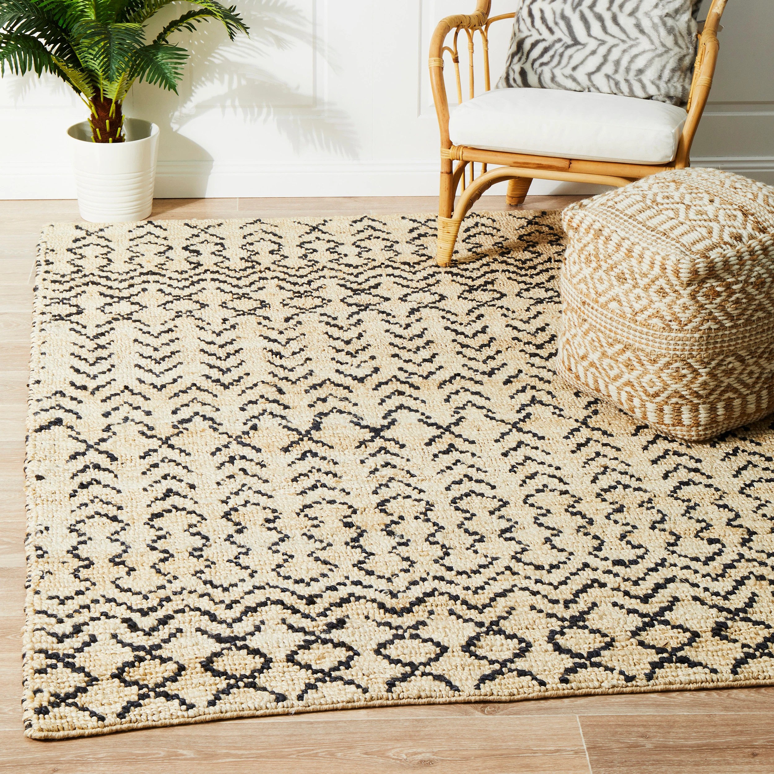 1 Common Ground Rugs Zanzibar 28 280x190cm - Large Jute Rug - Gold, 1 of 7