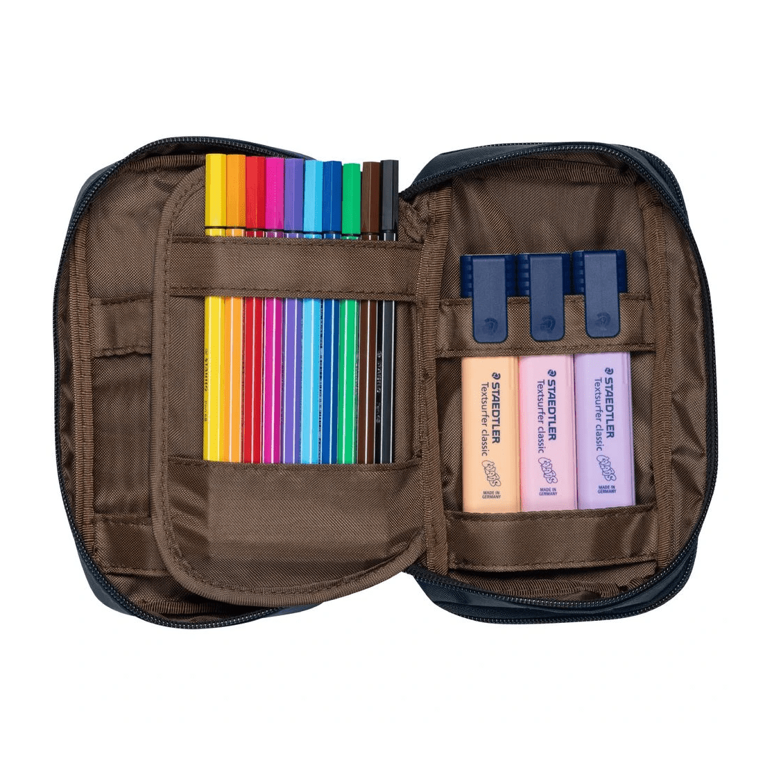 4 Lihit Lab Double Zip Mutli Compartment Pencil Case Black, 4 of 5