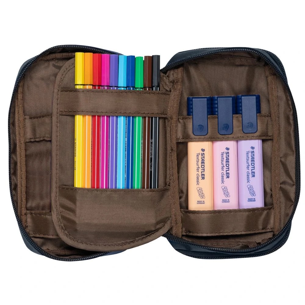 4 Lihit Lab Double Zip Mutli Compartment Pencil Case Black, 4 of 5