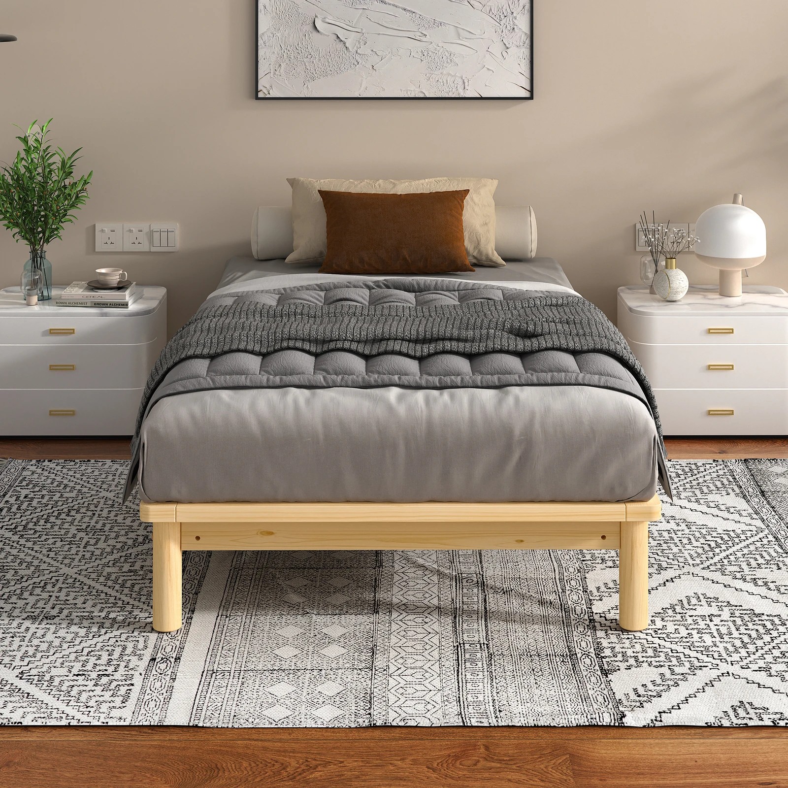 3 Alfordson Bed Frame Wooden Timber Single Size Mattress Base Platform Basia - Natural, 3 of 10